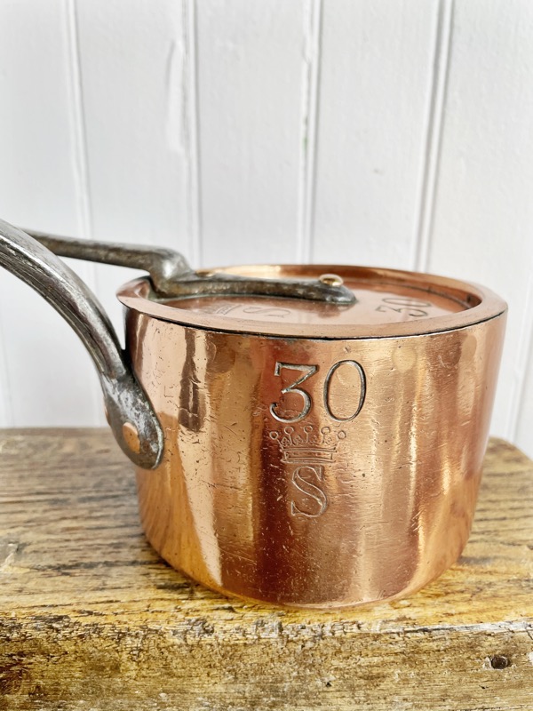 Antique English Lidded Copper Pot with Royal Engraving
