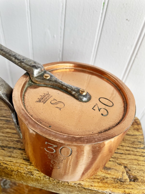 Antique English Lidded Copper Pot with Royal Engraving