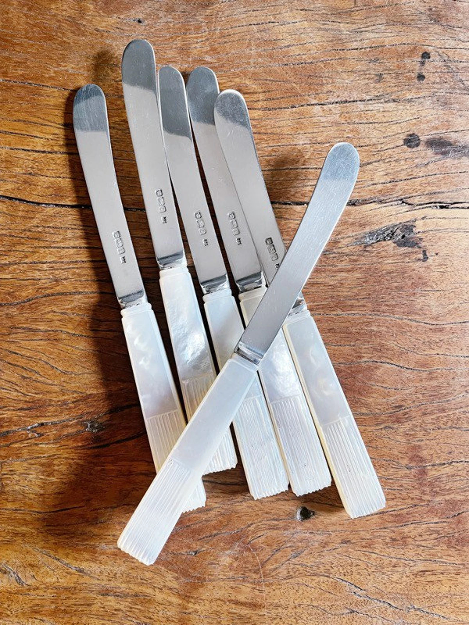 1909 Solid Sterling Silver and Mother of Pearl Knives - Set of 6