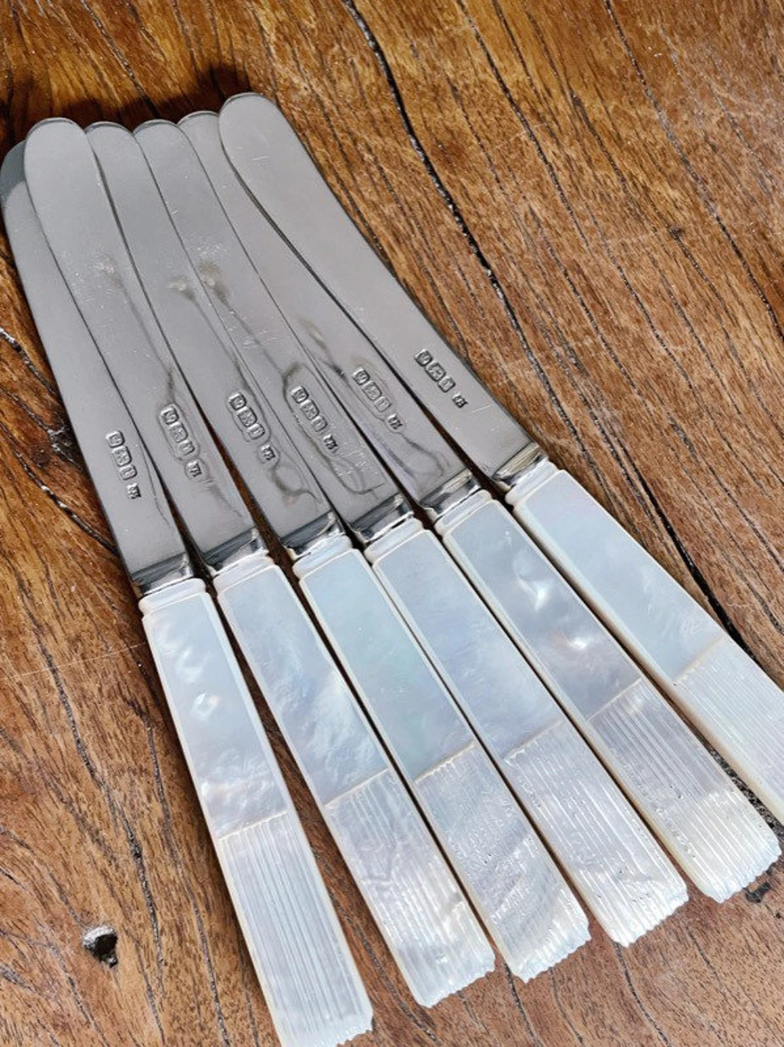 1909 Solid Sterling Silver and Mother of Pearl Knives - Set of 6