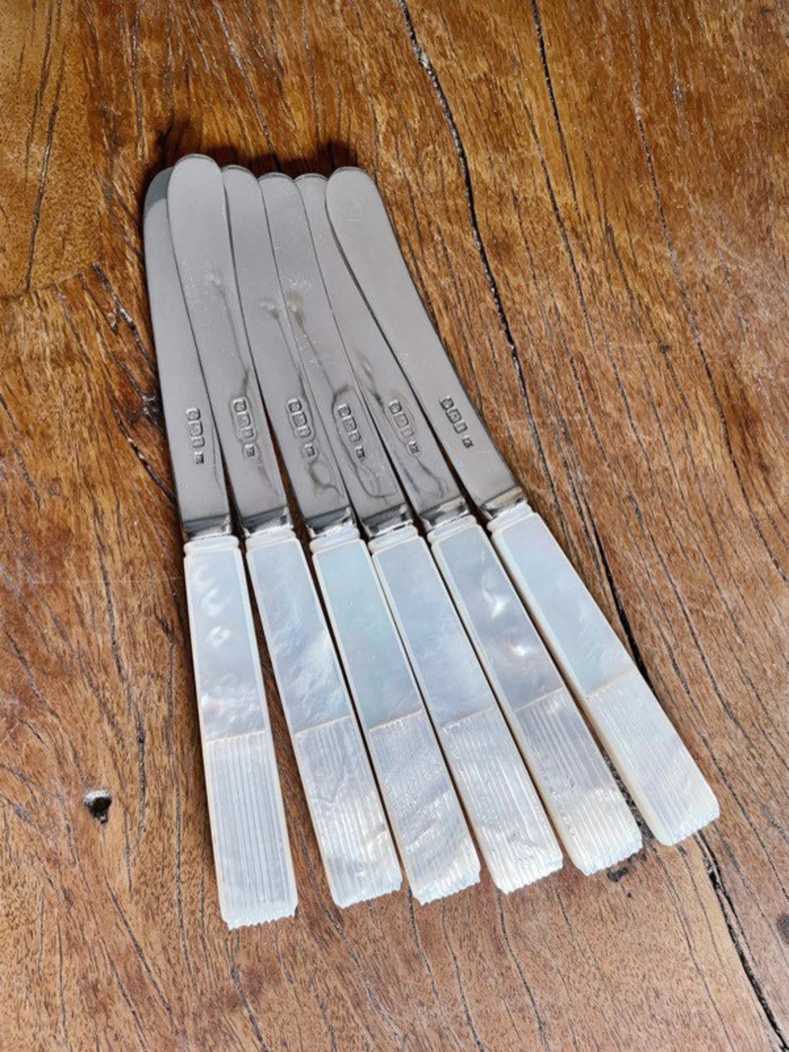 1909 Solid Sterling Silver and Mother of Pearl Knives - Set of 6