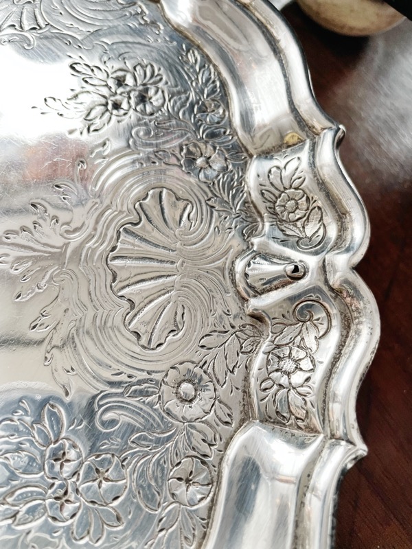 Antique 1744 English Georgian Sterling Silver Footed Salver Tray