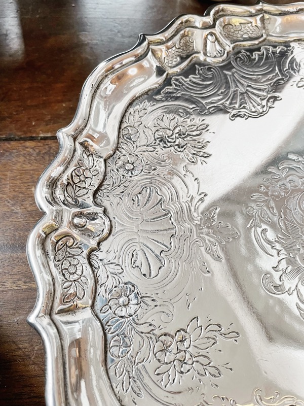 Antique 1744 English Georgian Sterling Silver Footed Salver Tray