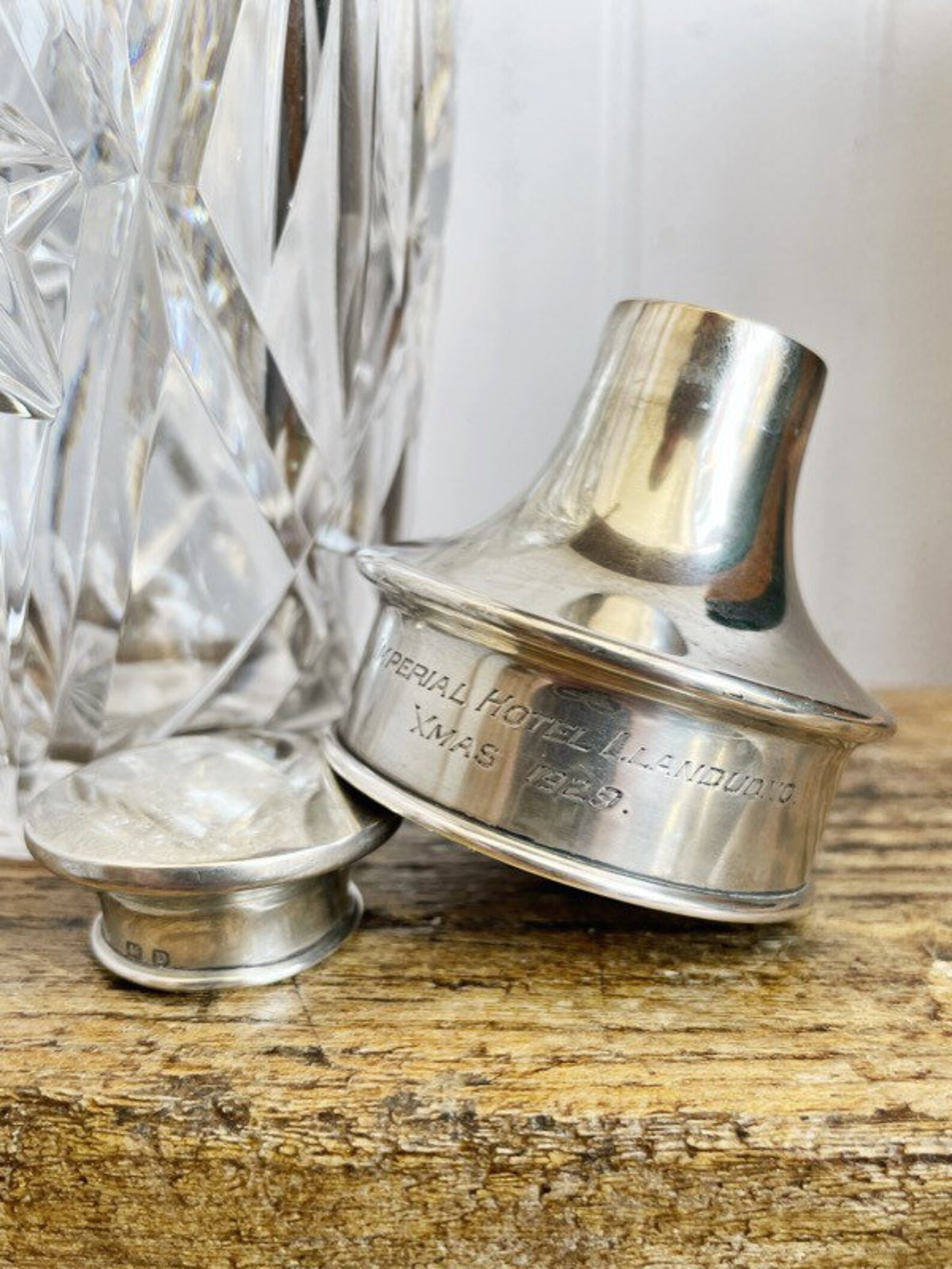 1929 Sterling Silver and Crystal Cocktail Shaker from Imperial Hotel Llandudno