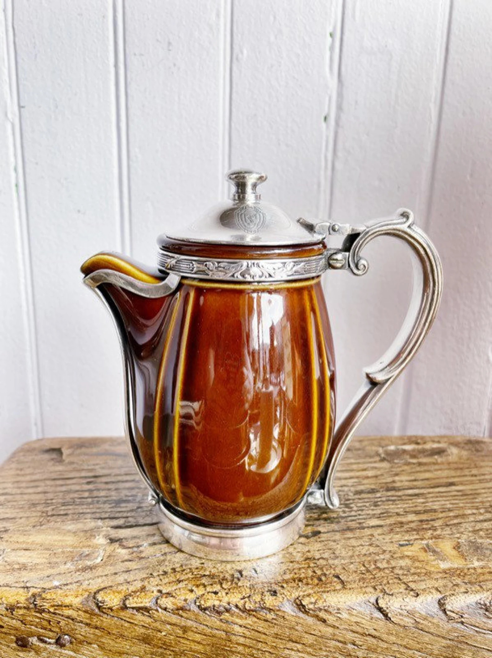 Antique Silver Plate & China Teapot from St Charles Hotel in New Orleans