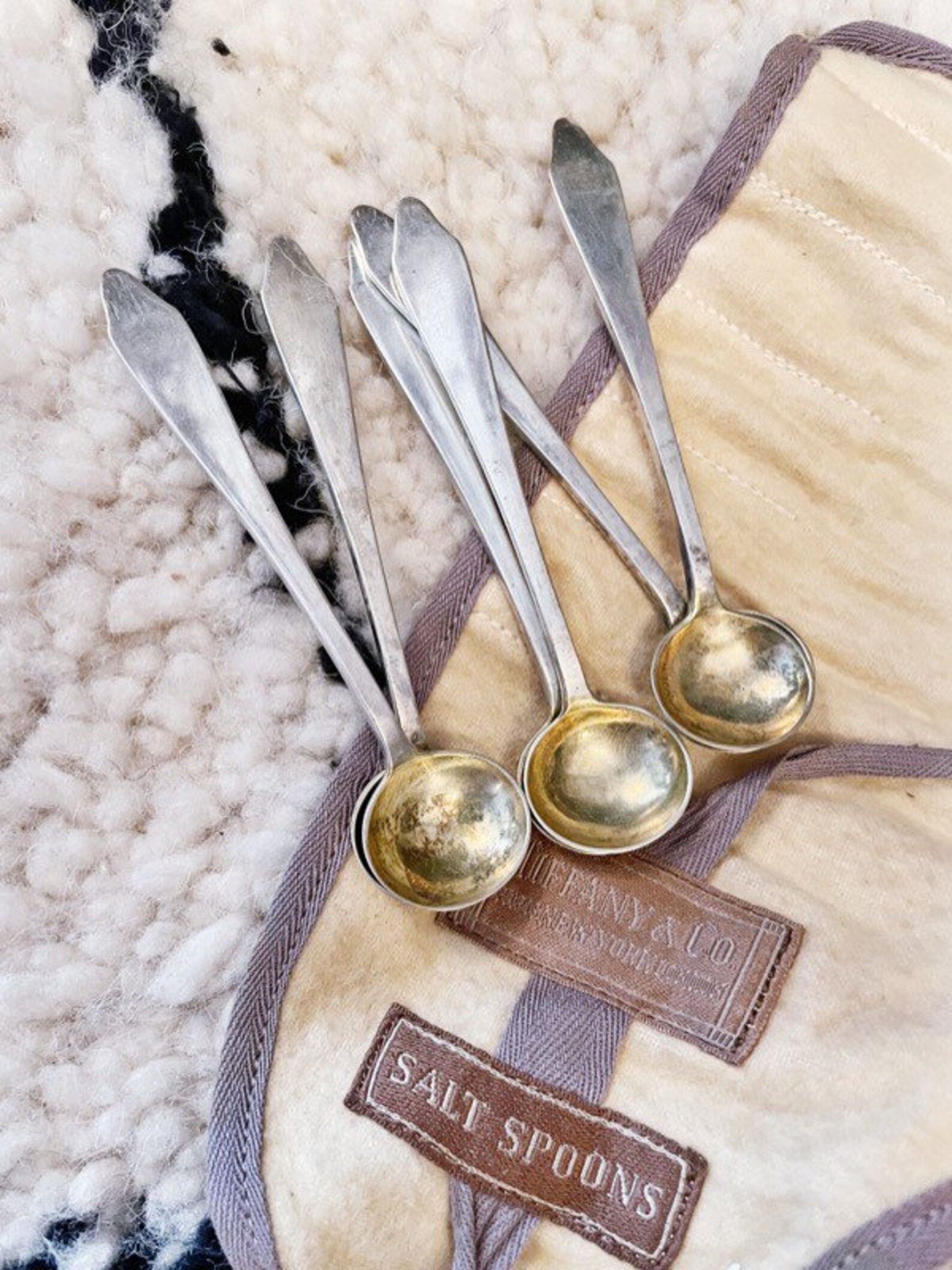 Set of 6 Antique Tiffany & Co Sterling Silver Salt Spoons in