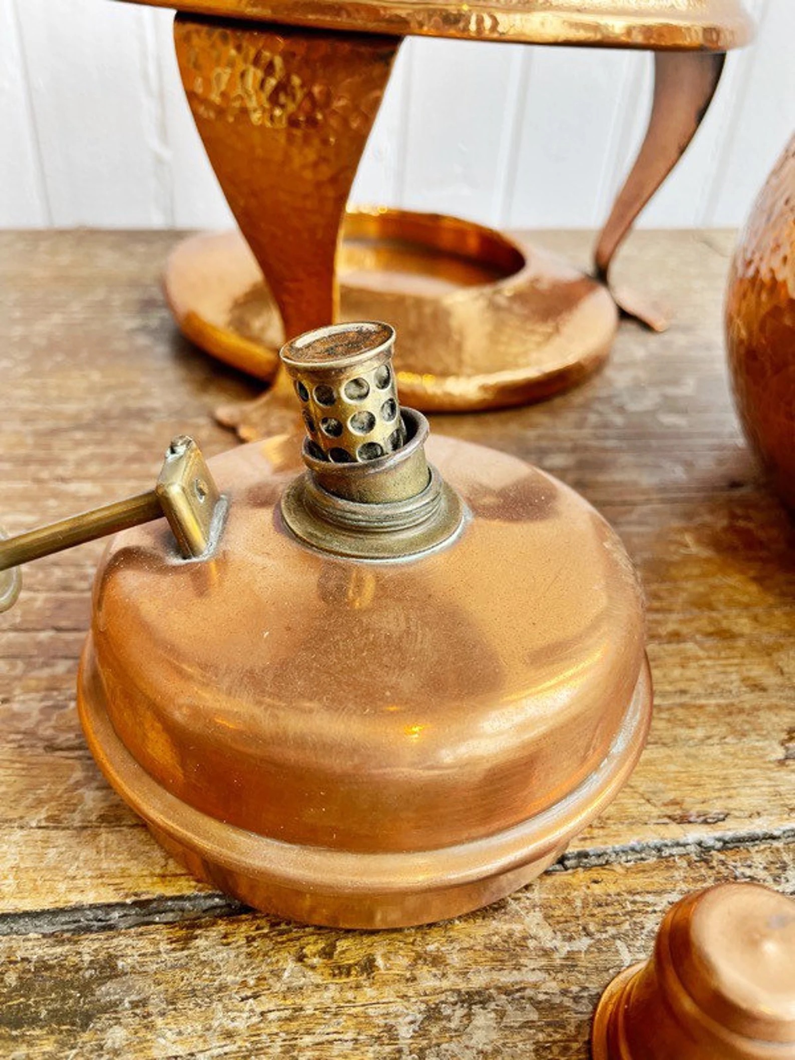 Antique Jos Heinrichs Copper & Sterling Silver Tea Kettle