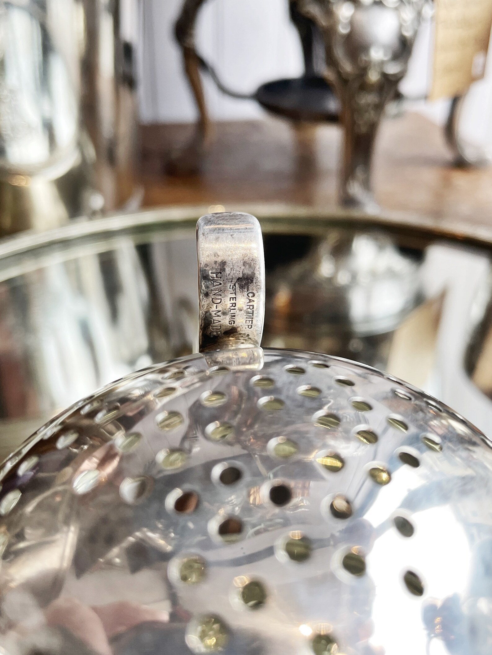 Cartier スターリングシルバー卓上スパイス4個セット Vintage Cartier Sterling Silver Colander Bar Strainer - Batterby House