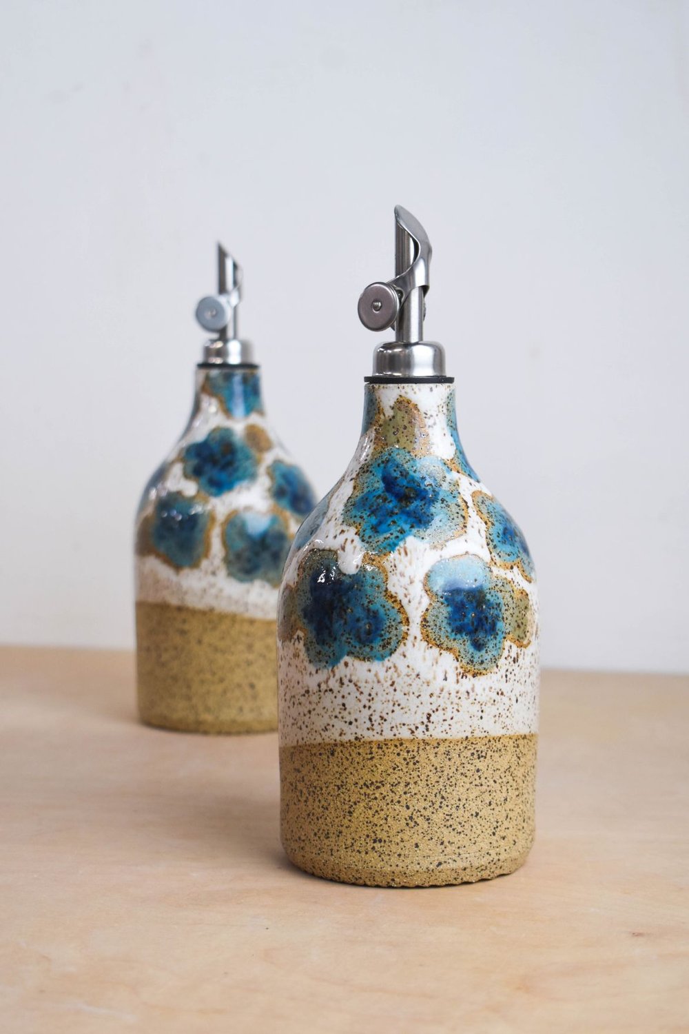 Floral Stoneware Oil Cruet