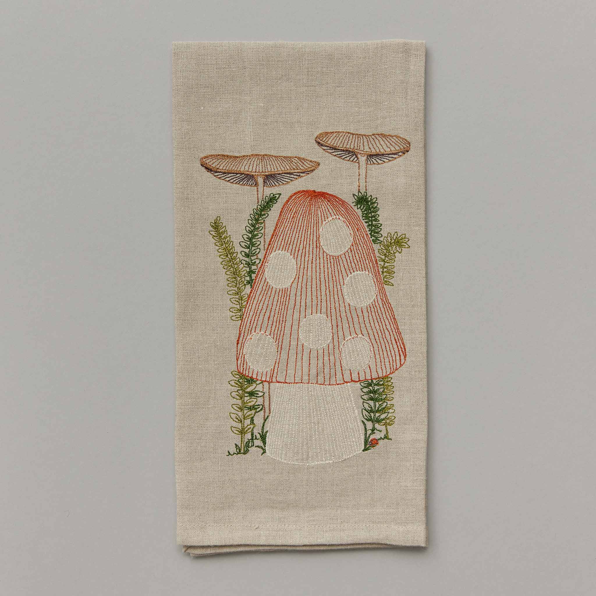 Embroidered Mushroom Tea Towel
