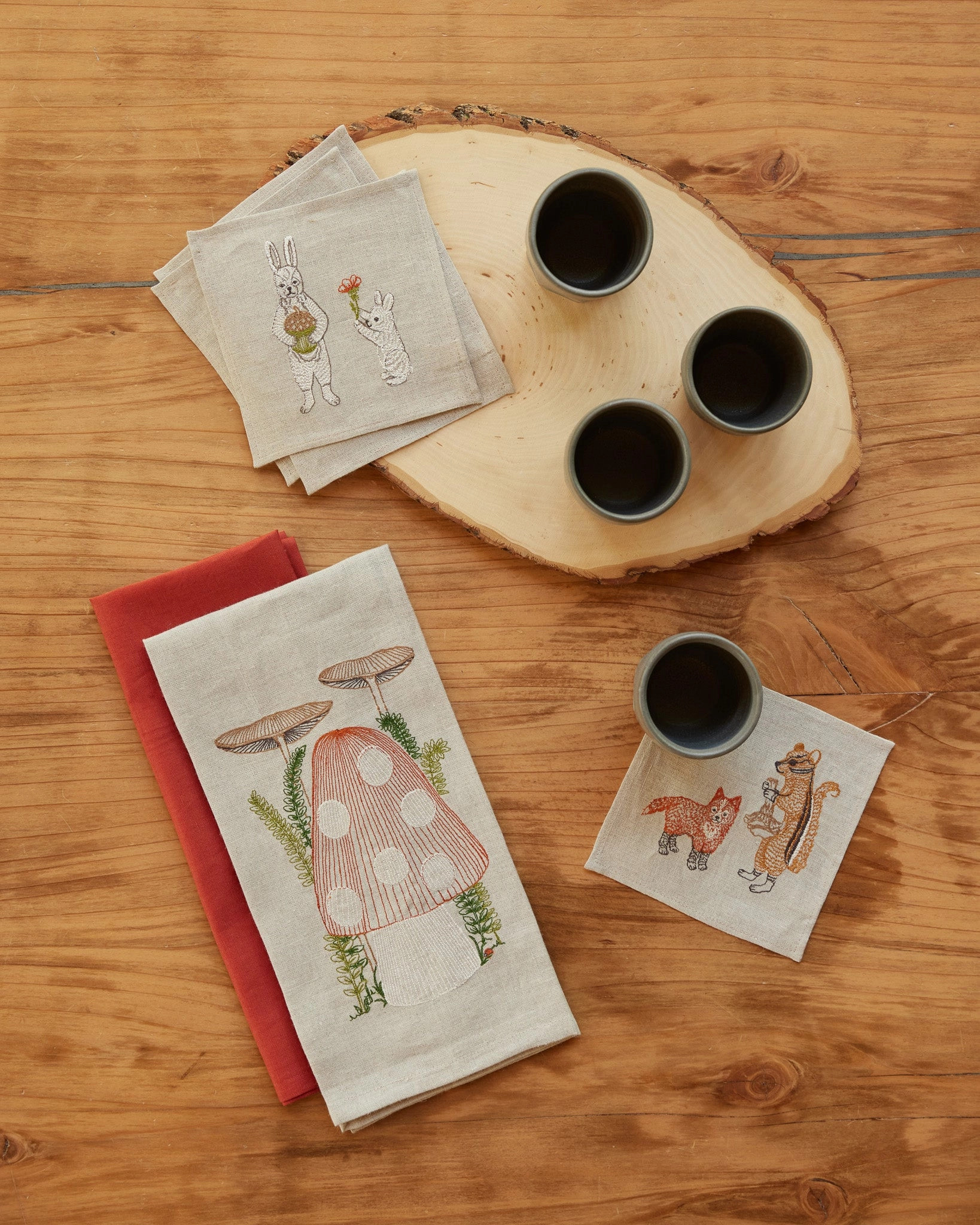 Embroidered Mushroom Tea Towel