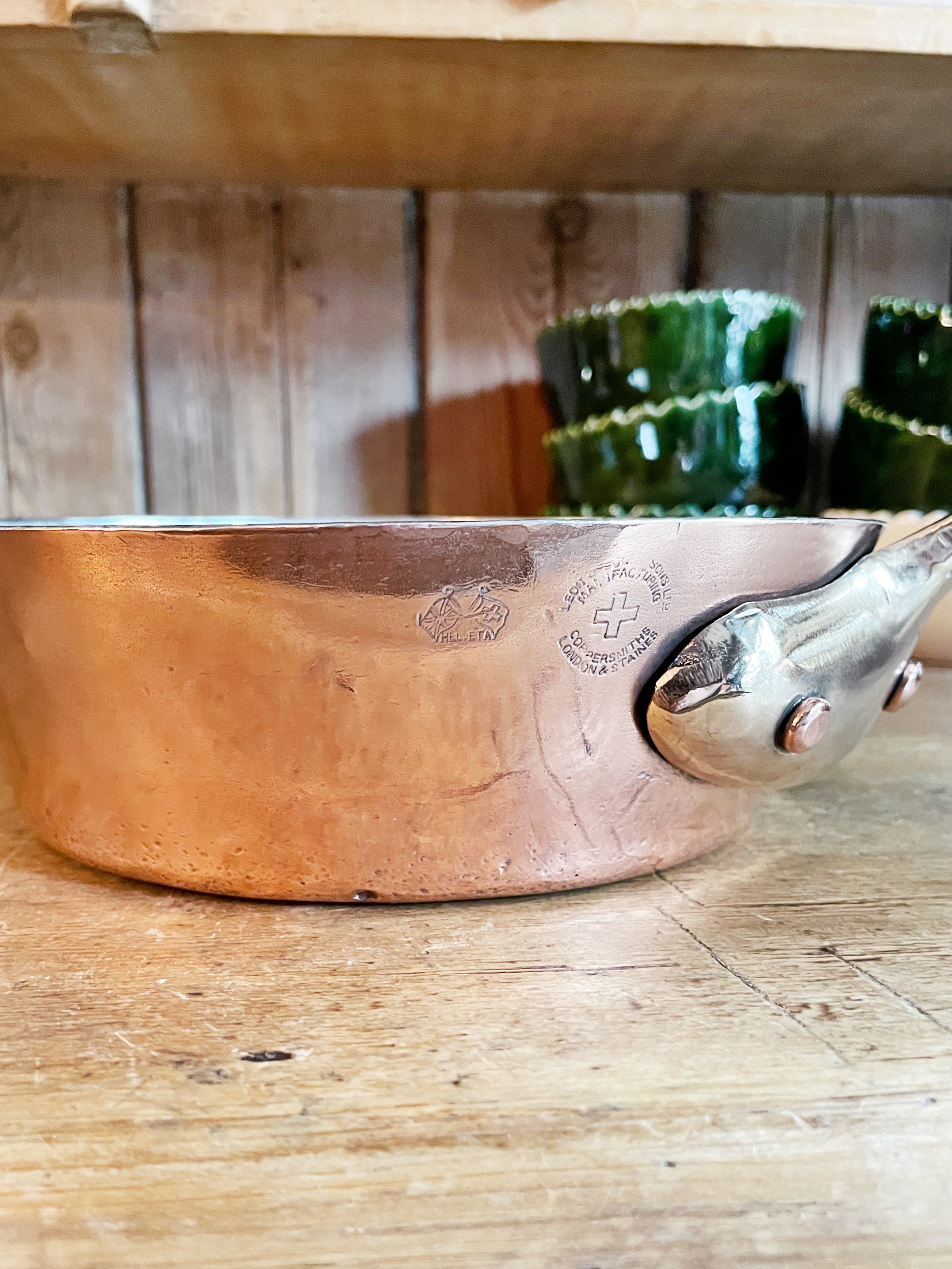 Antique English L. Jaeggi & Sons Copper Splayed Saute Pan