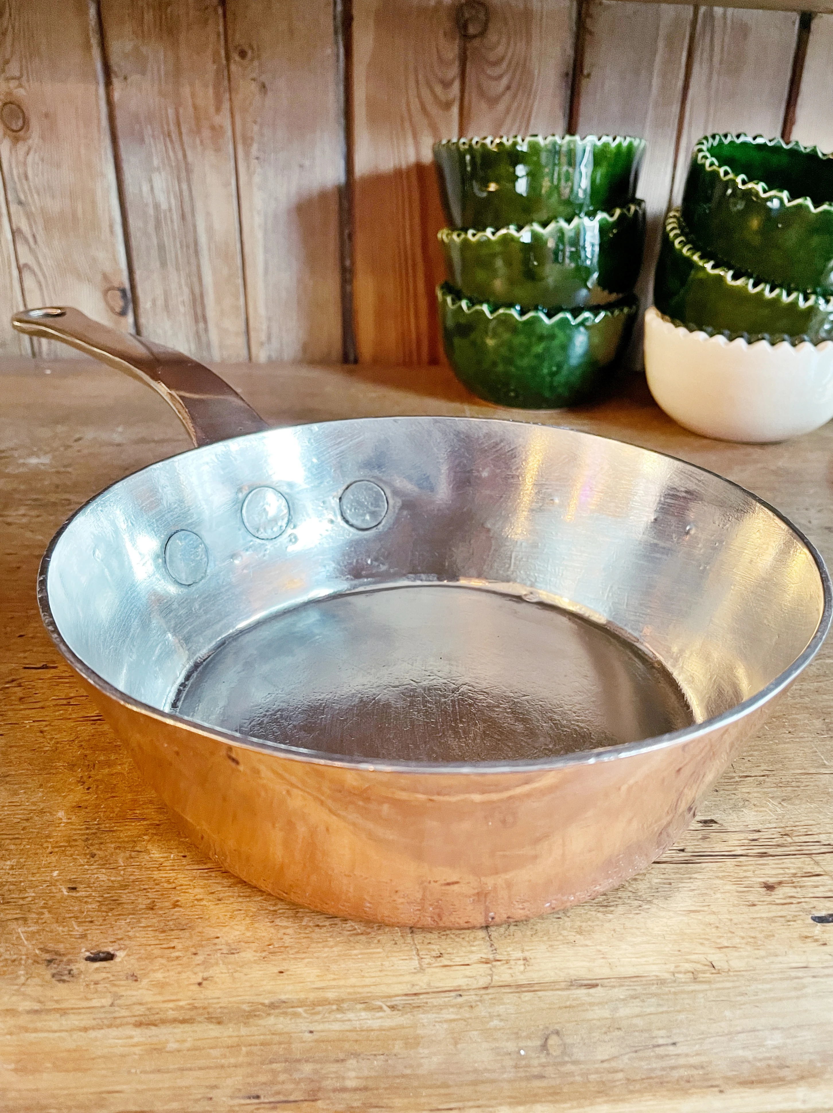 Antique English L. Jaeggi & Sons Copper Splayed Saute Pan