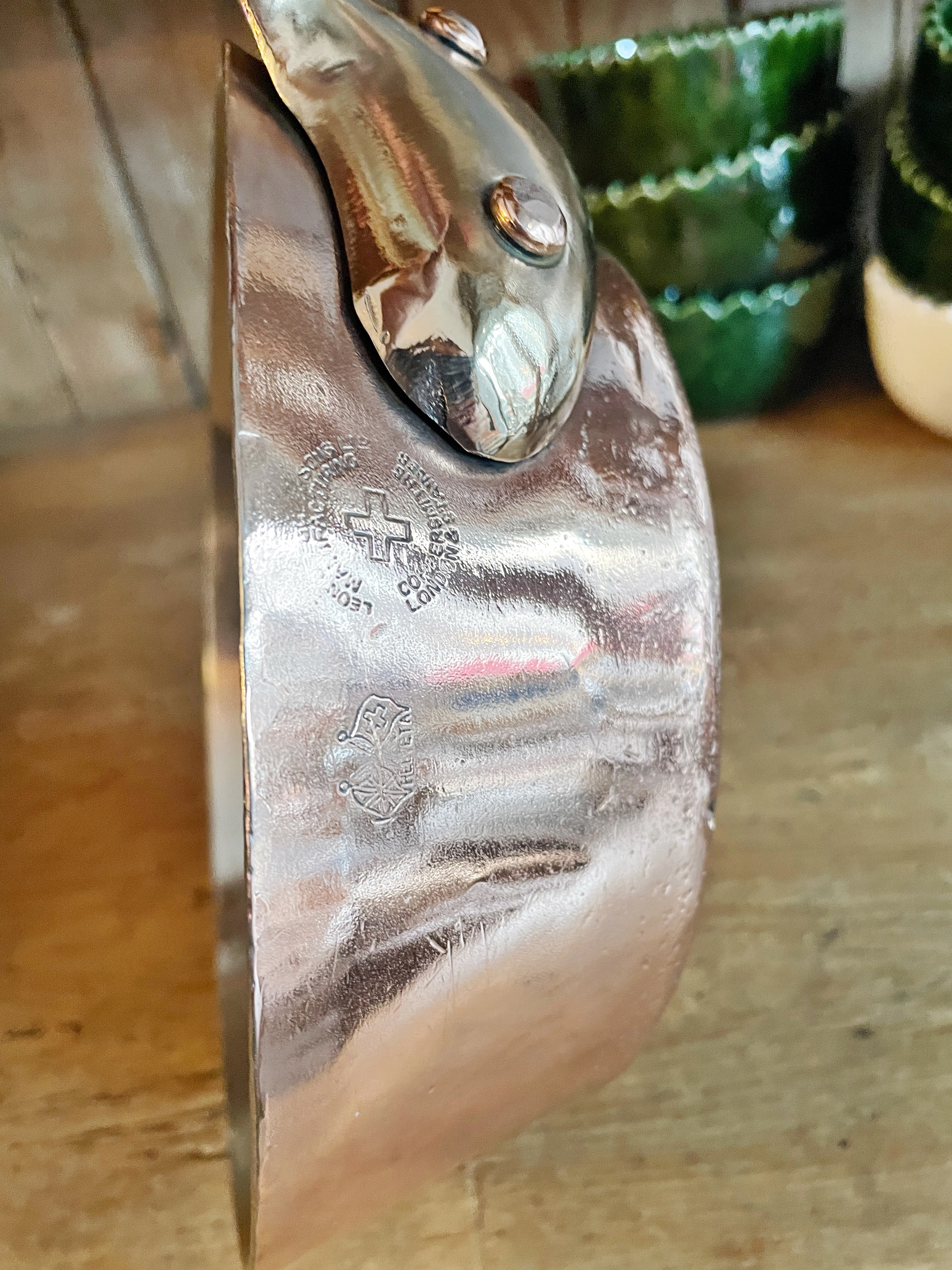 Antique English L. Jaeggi & Sons Copper Splayed Saute Pan