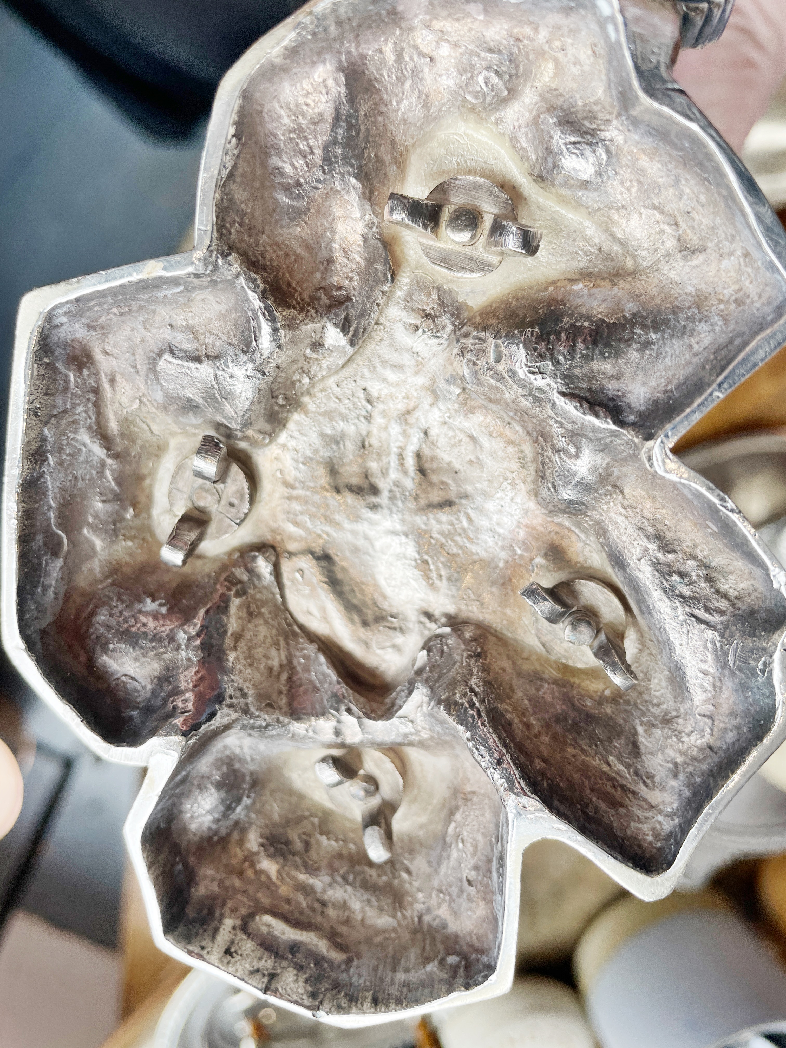 Antique English Silver Plated Nautilus Spoon Warmer on Dolphin Feet