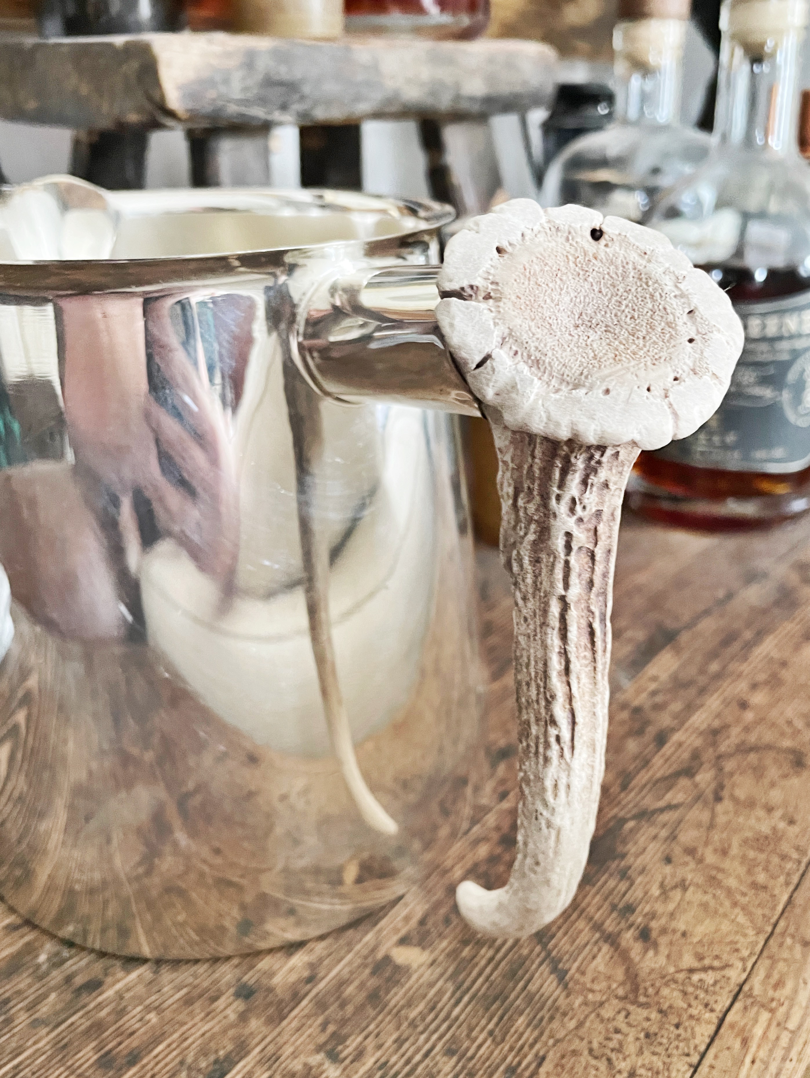 Vintage English Silver Plated Water Pitcher with Antler Handle