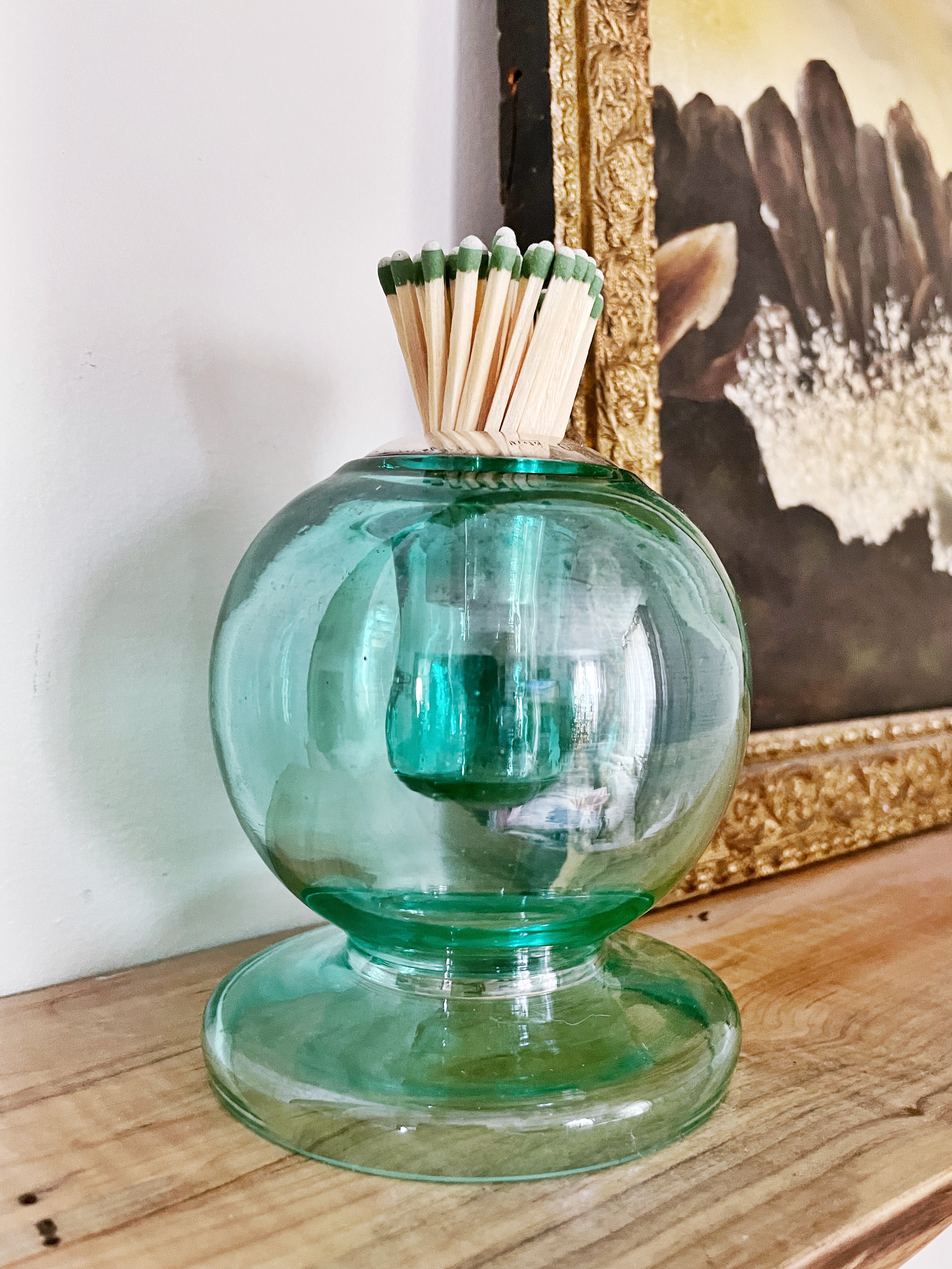Large Antique English Green Glass Match Striker