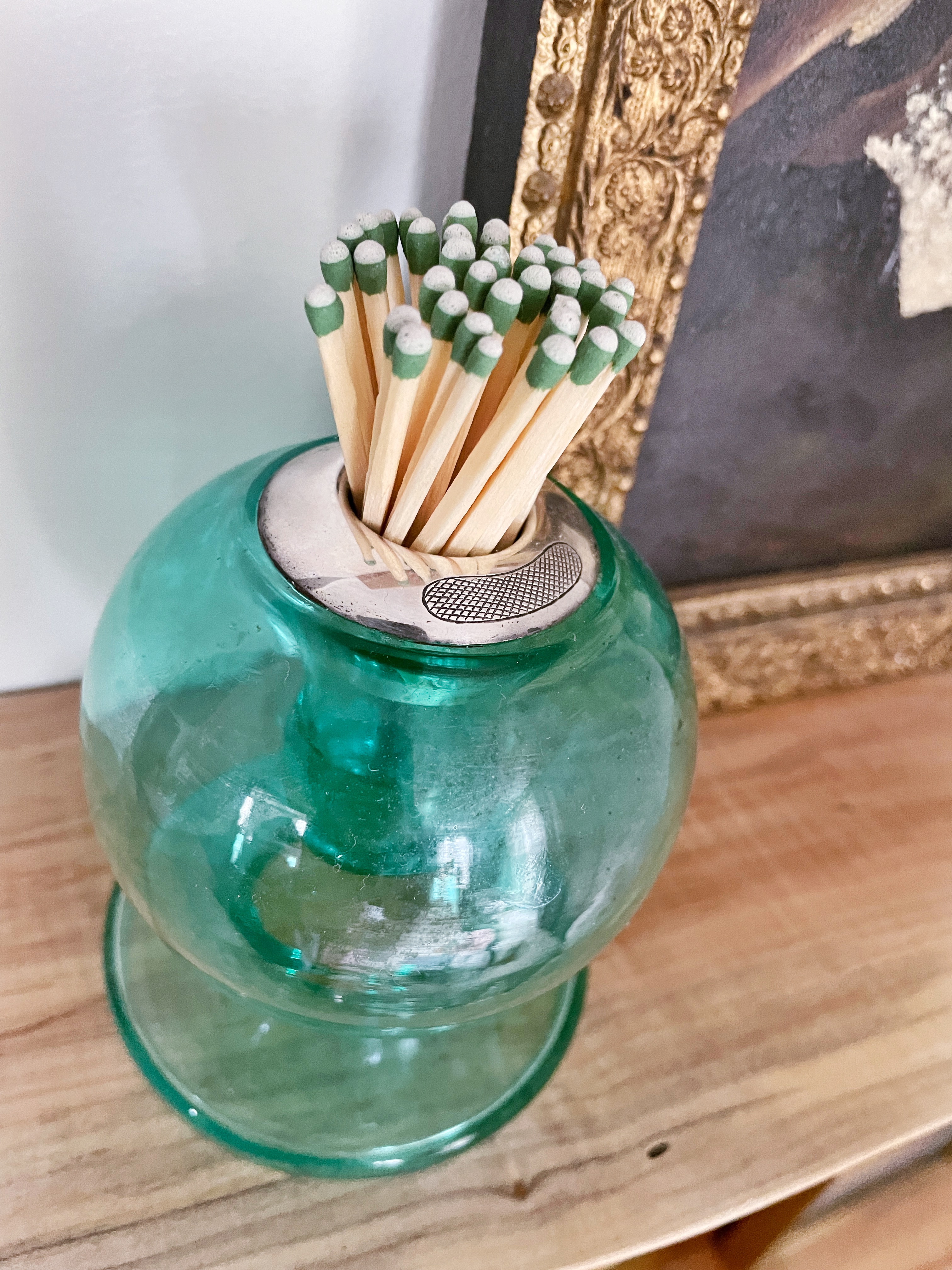 Large Antique English Green Glass Match Striker
