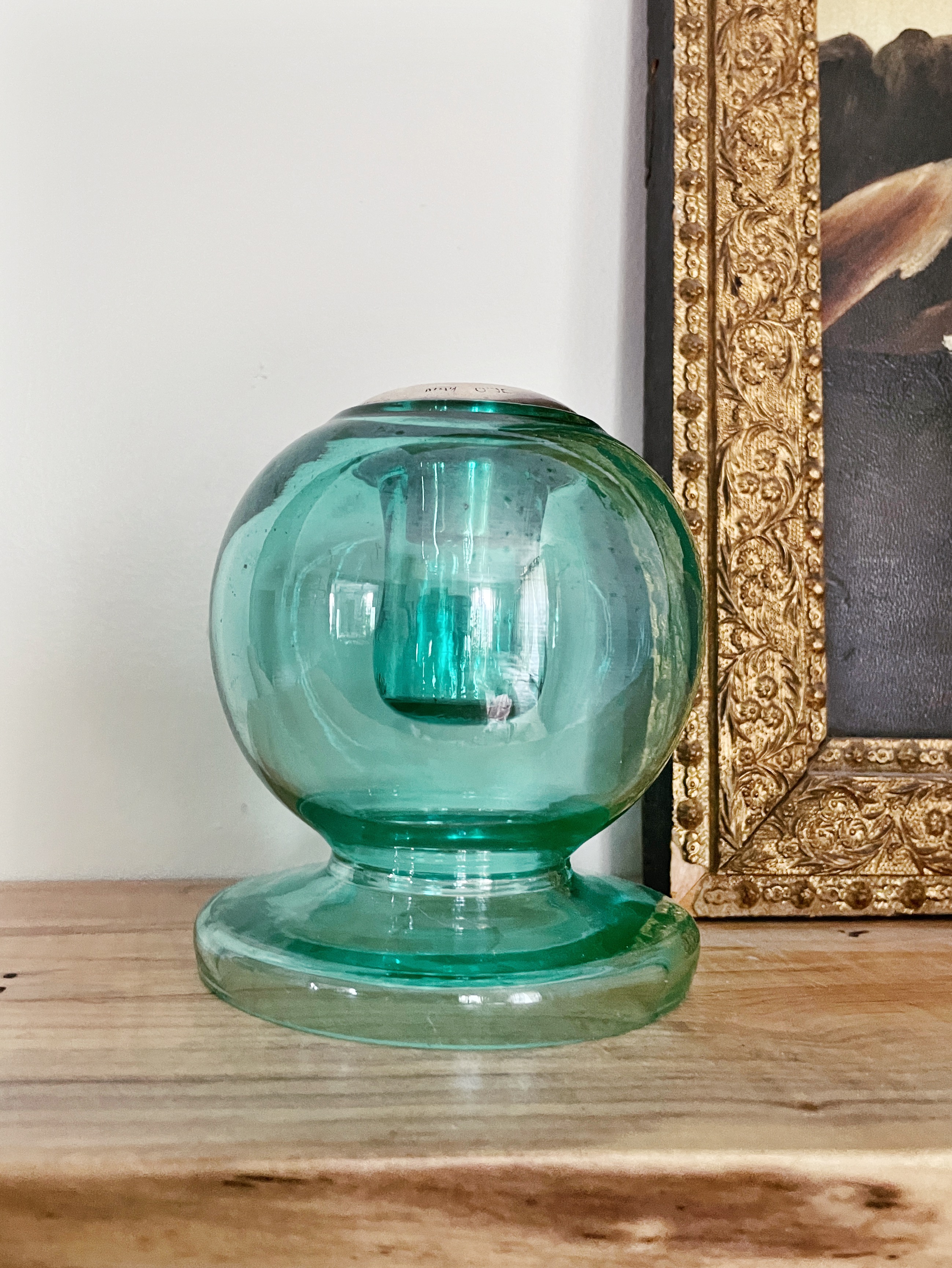 Large Antique English Green Glass Match Striker