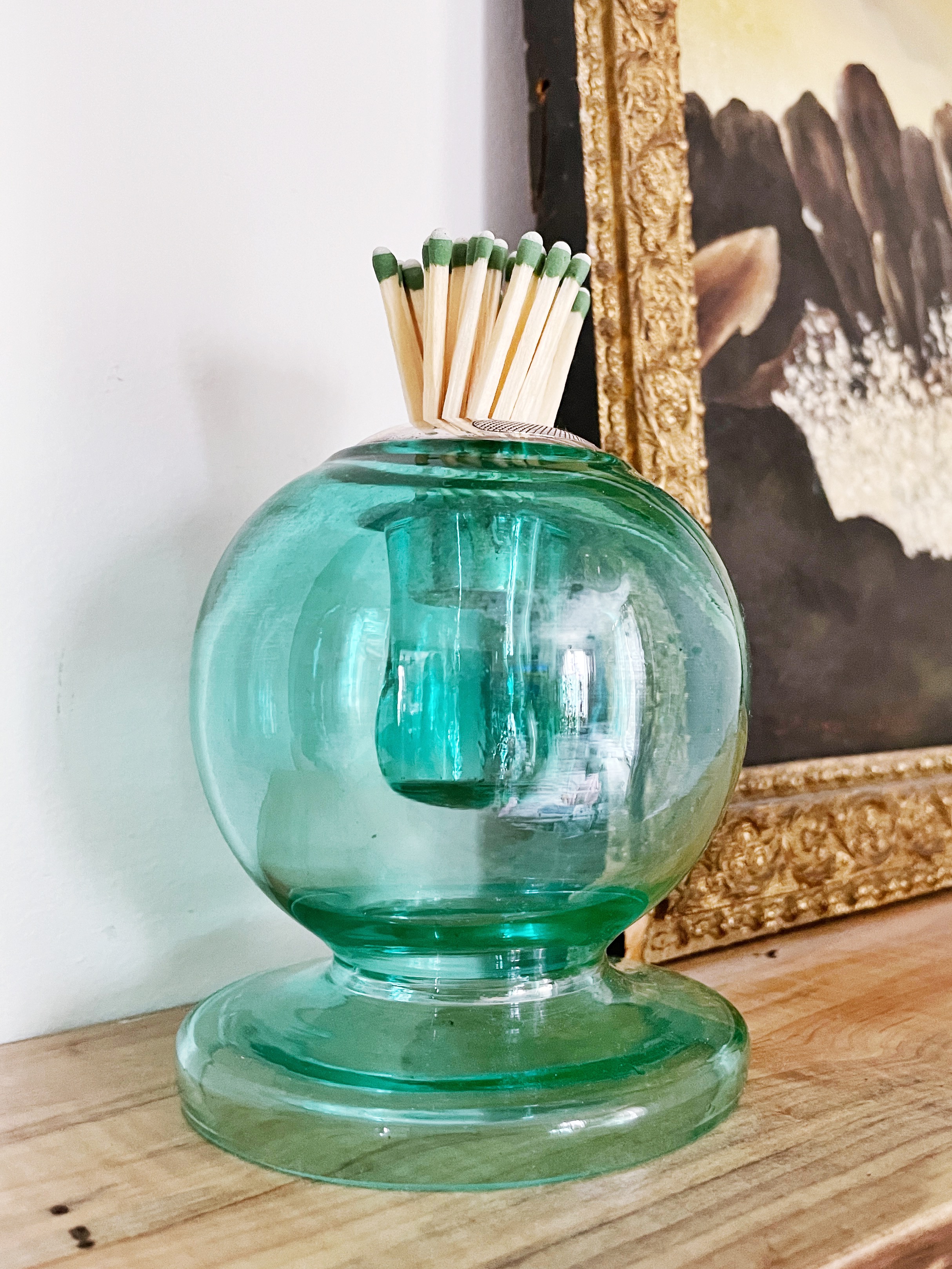 Large Antique English Green Glass Match Striker