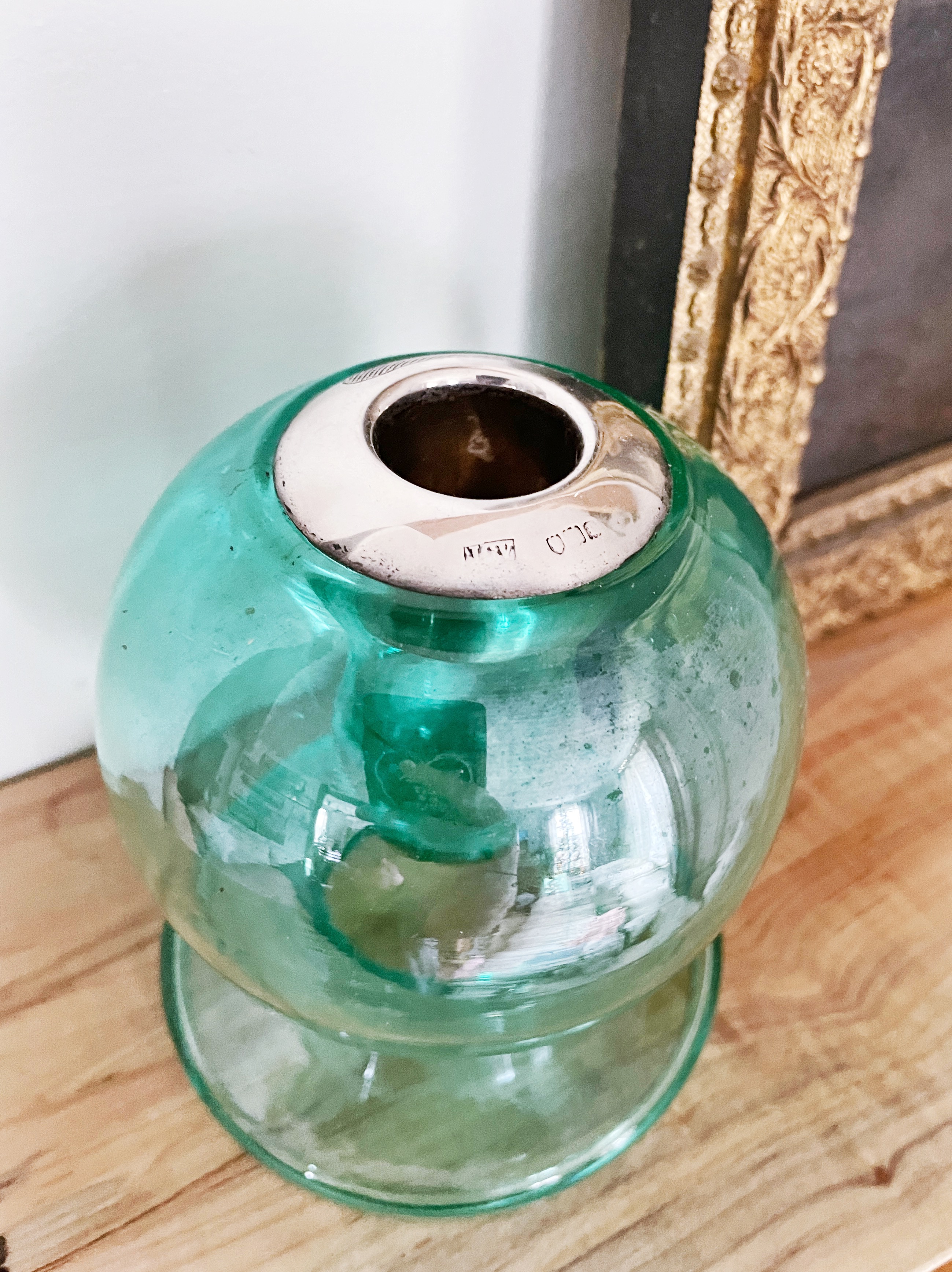 Large Antique English Green Glass Match Striker