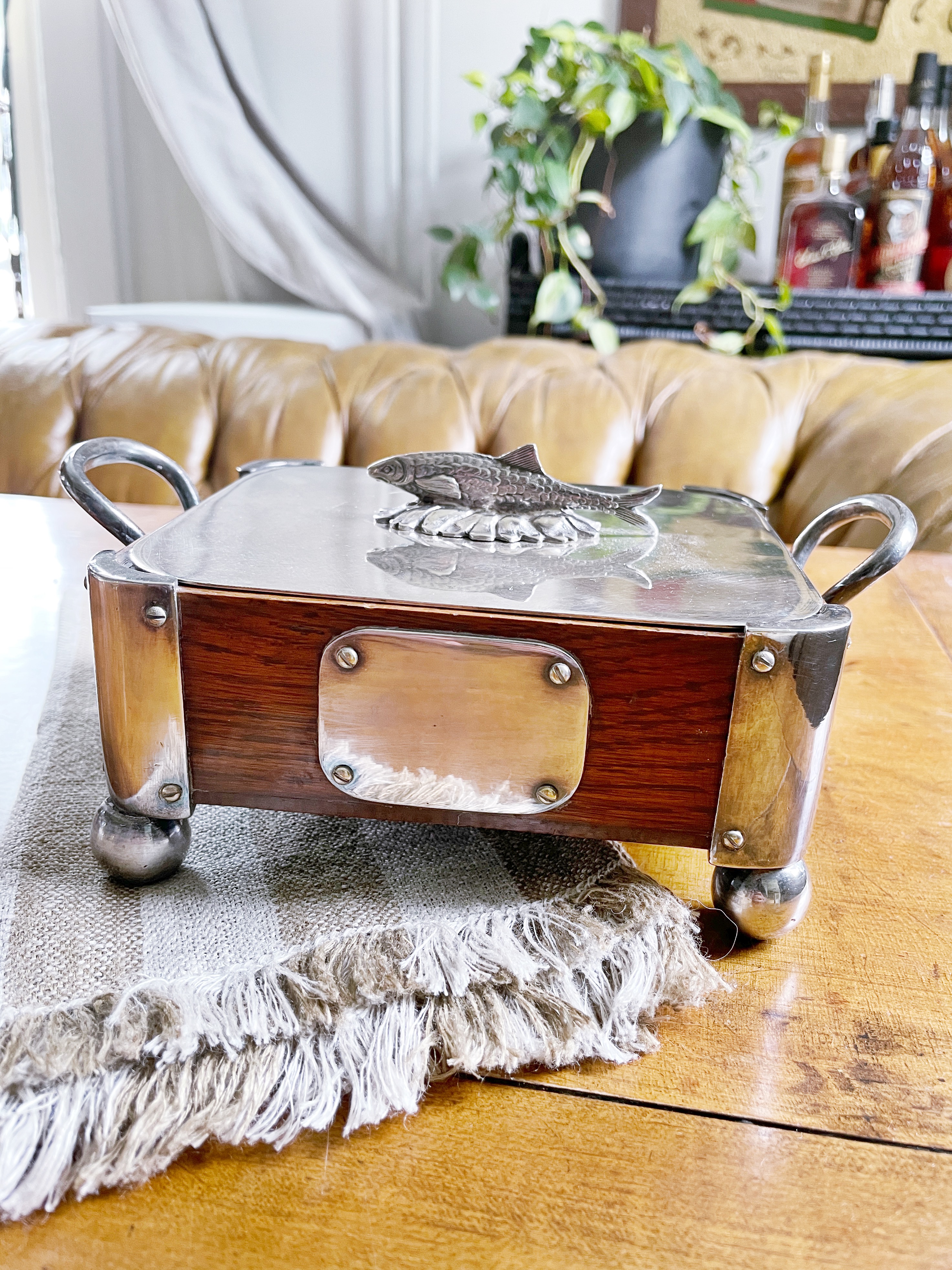 Victorian Era English Silver & Oak Sardine Server