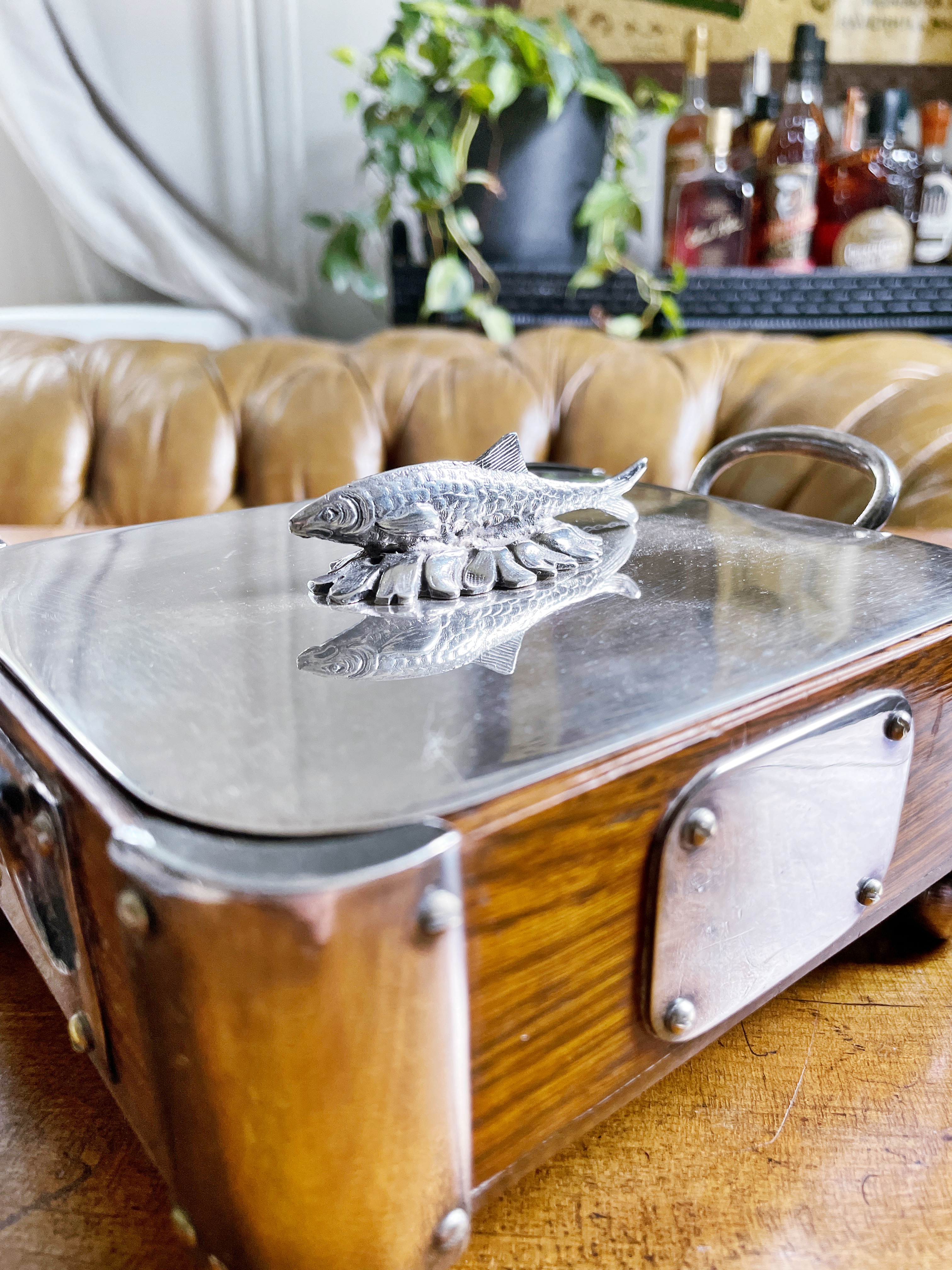 Victorian Era English Silver & Oak Sardine Server