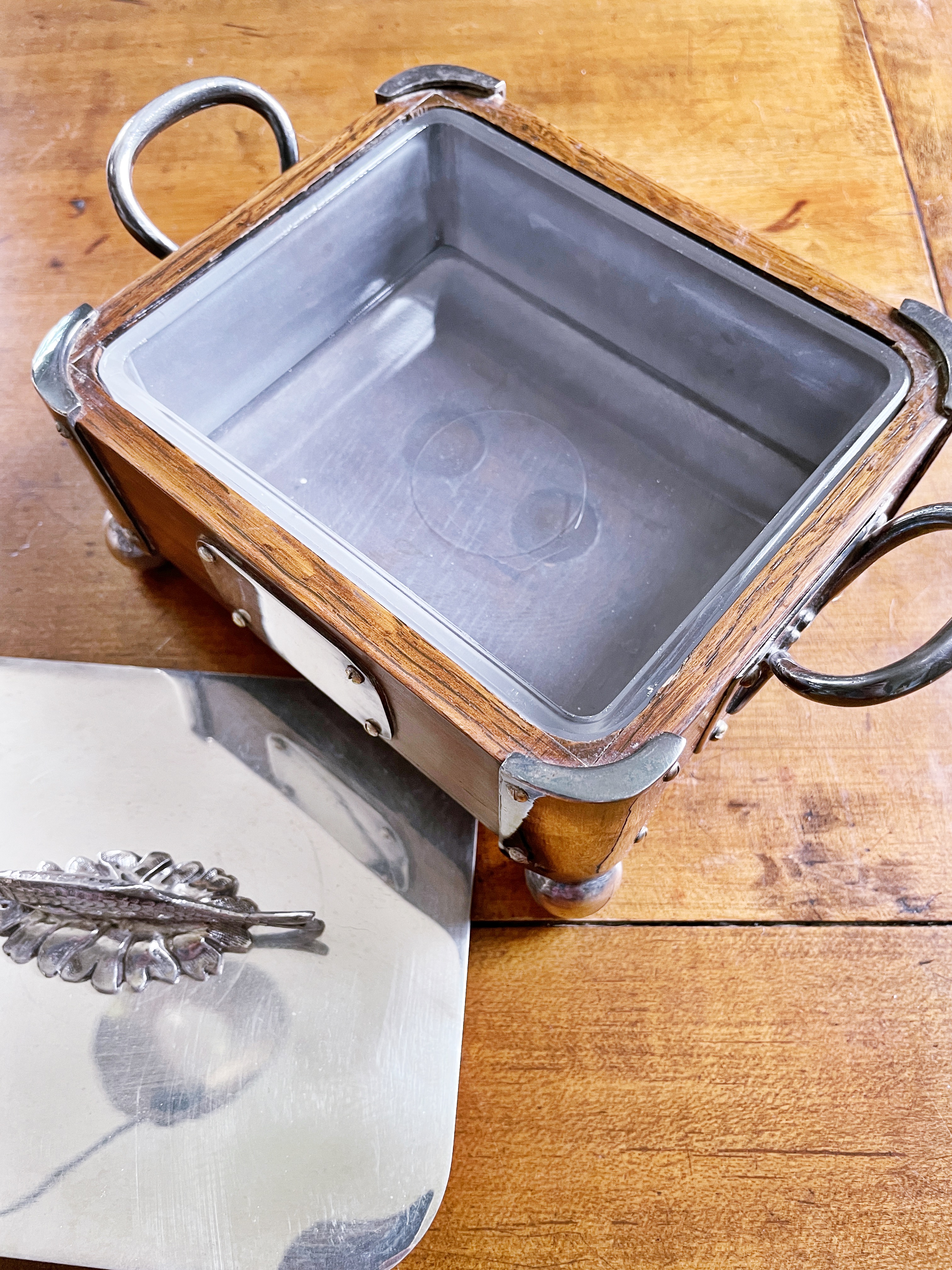 Victorian Era English Silver & Oak Sardine Server
