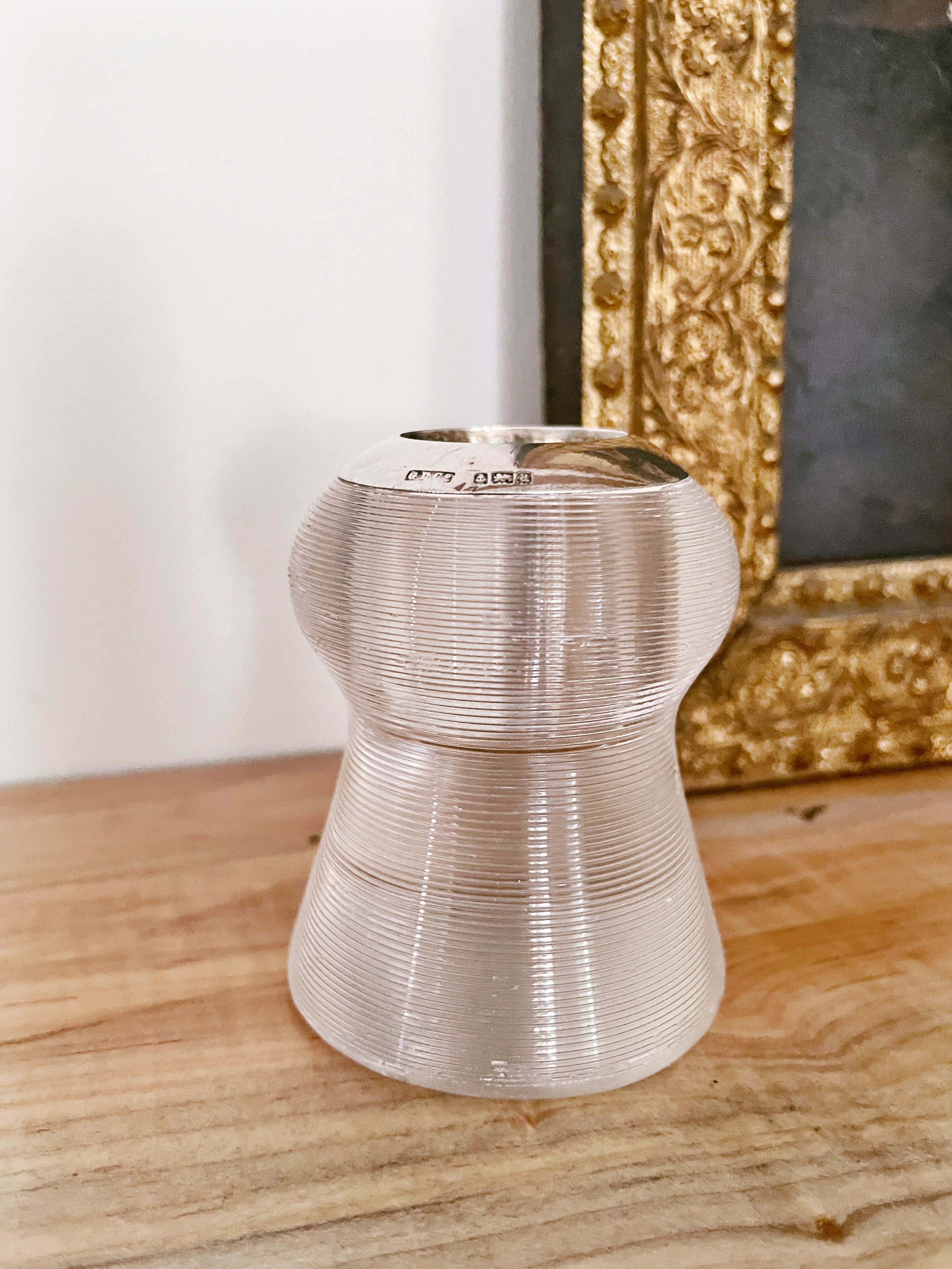 Antique English Champagne Cork Glass and Sterling Match Striker