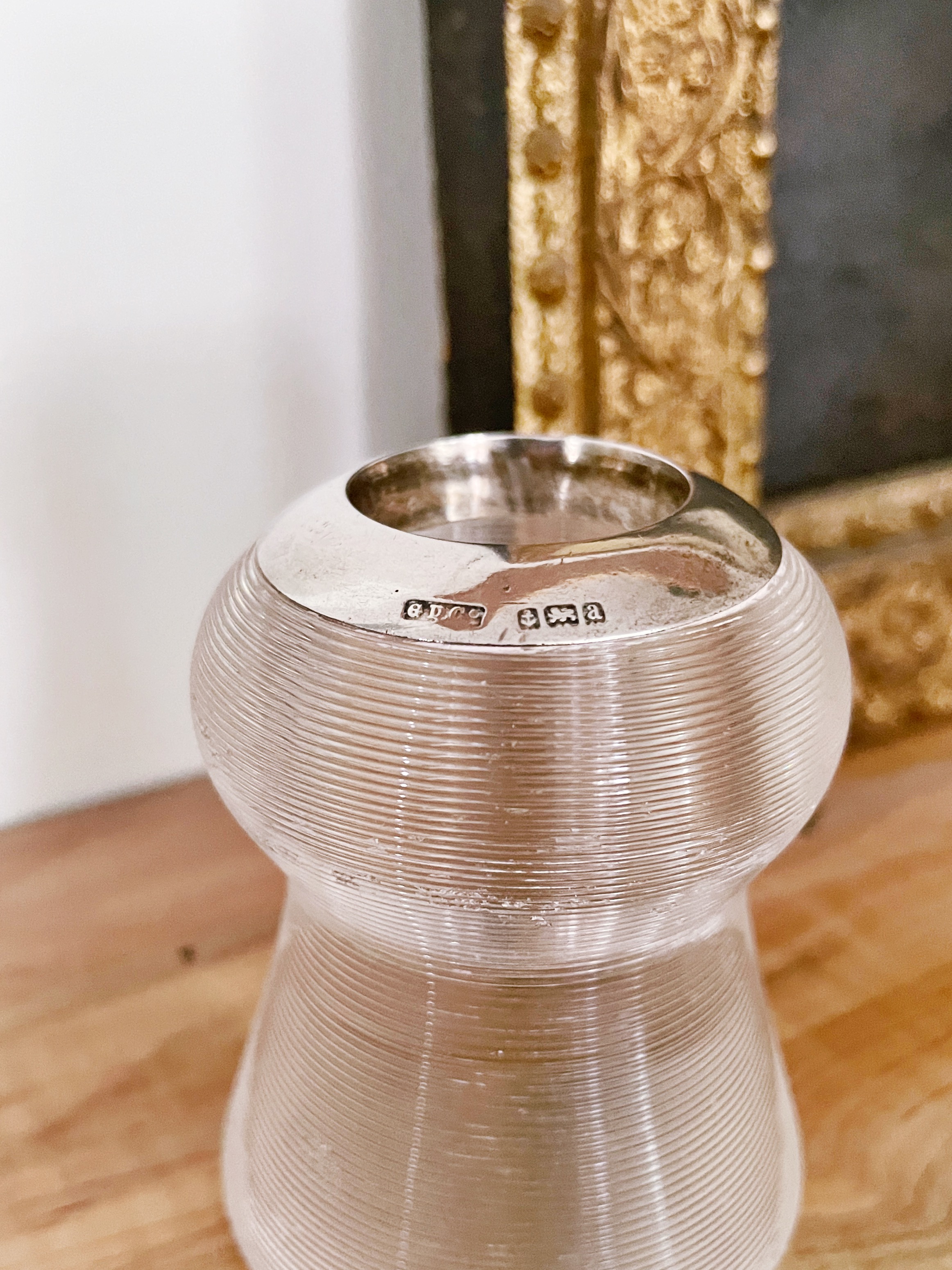 Antique English Champagne Cork Glass and Sterling Match Striker