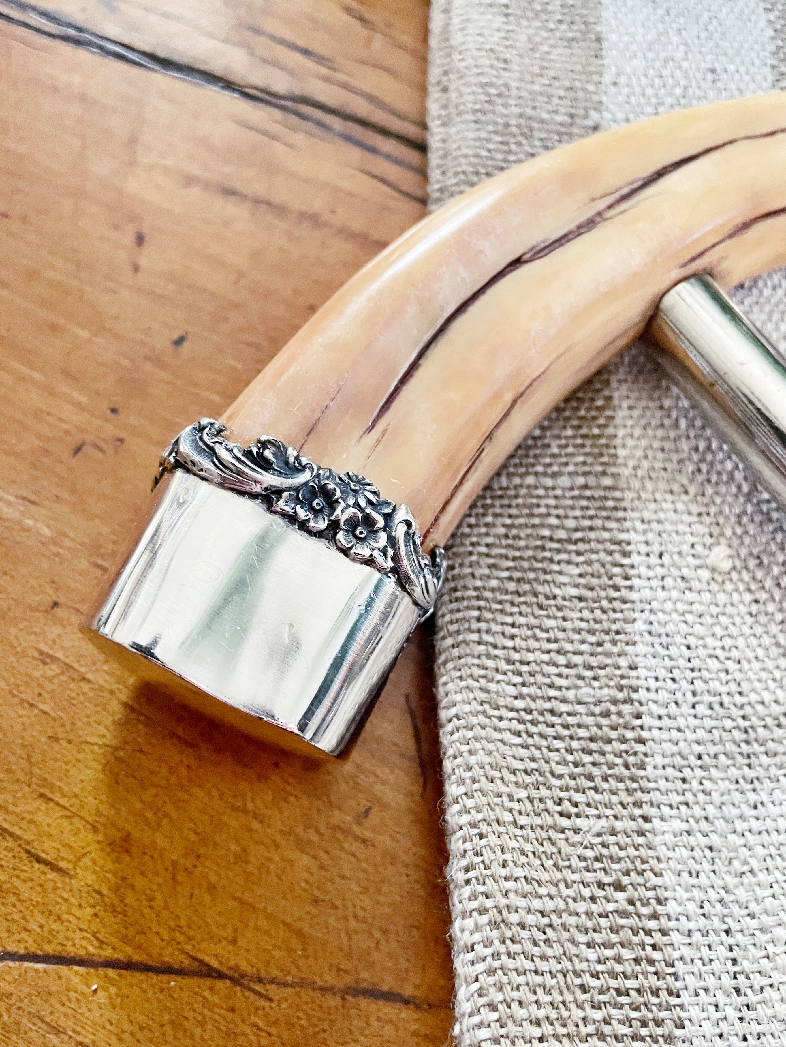 Antique Corkscrew with Boar Tusk & Sterling Silver Handle