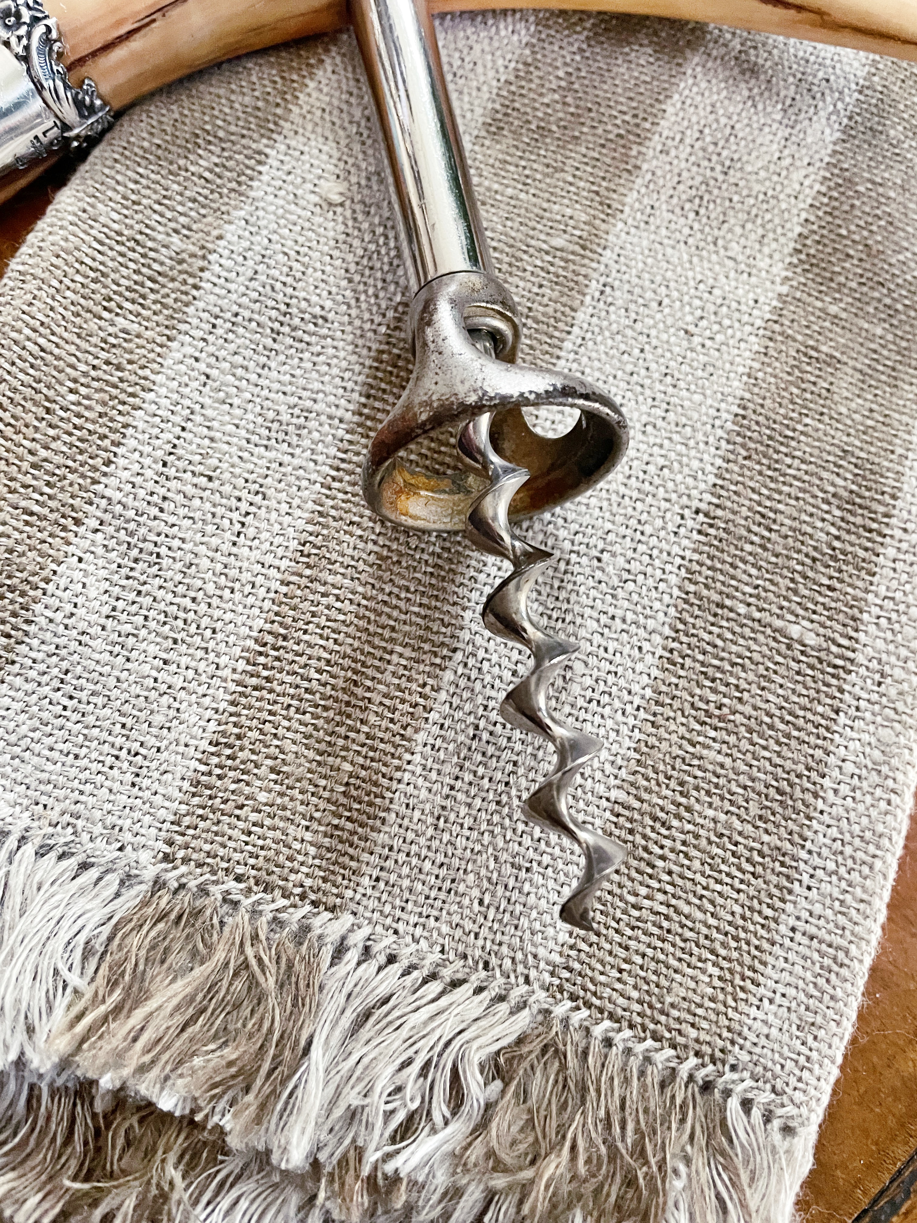 Antique Corkscrew with Boar Tusk & Sterling Silver Handle
