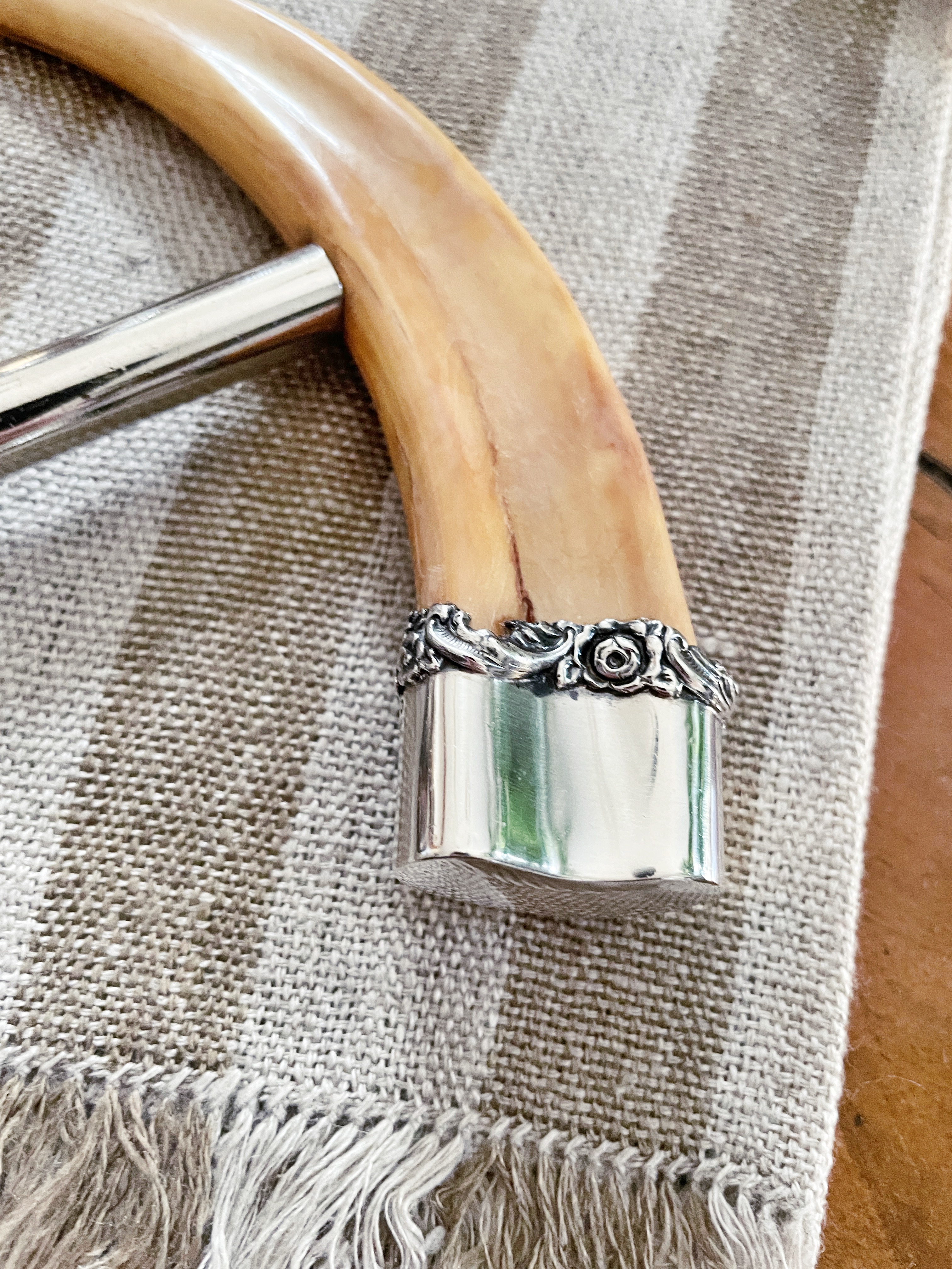 Antique Corkscrew with Boar Tusk & Sterling Silver Handle