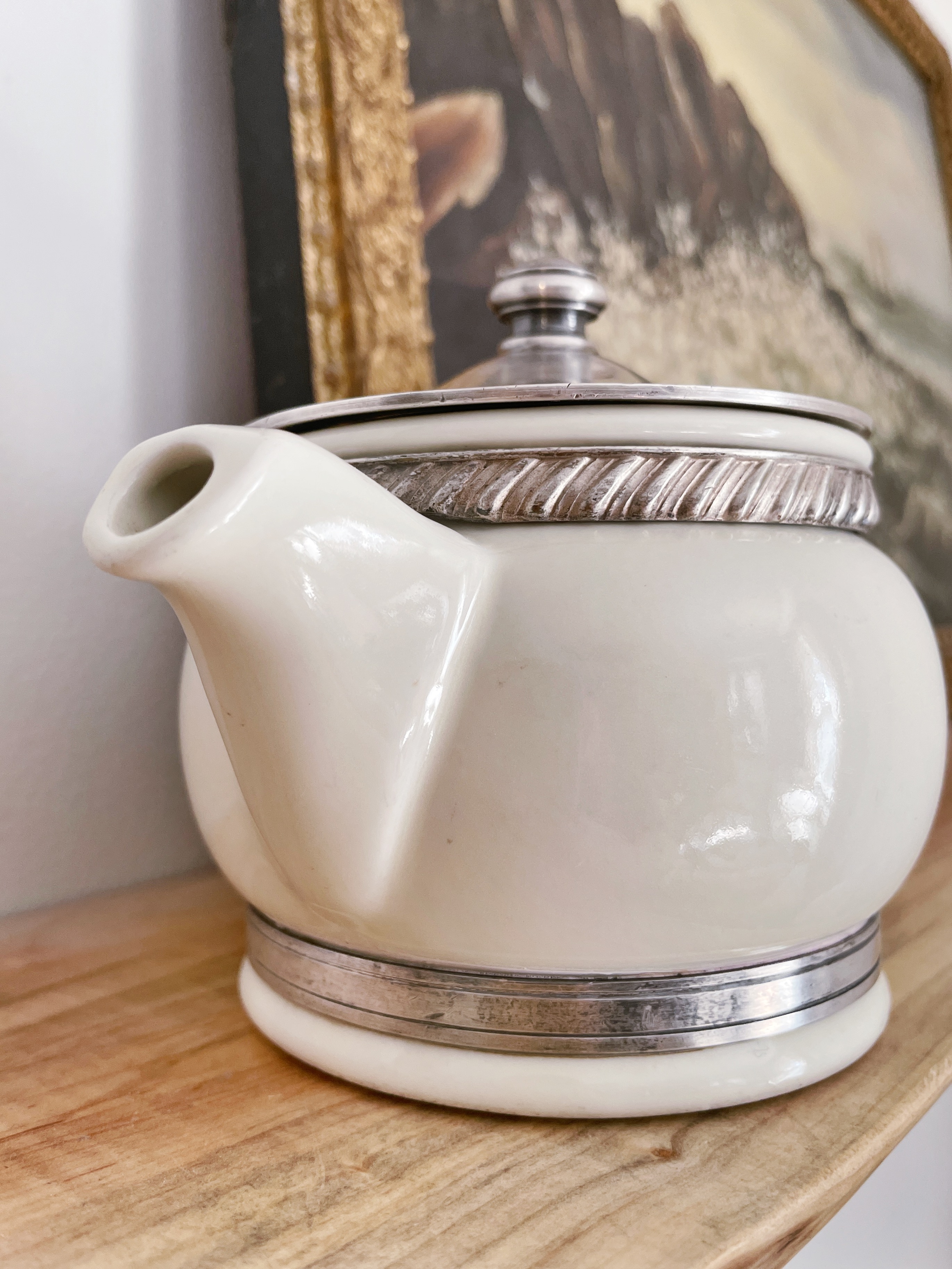 1961 Ivory China and Silver Teapot from The Water Tower Inn in Chicago