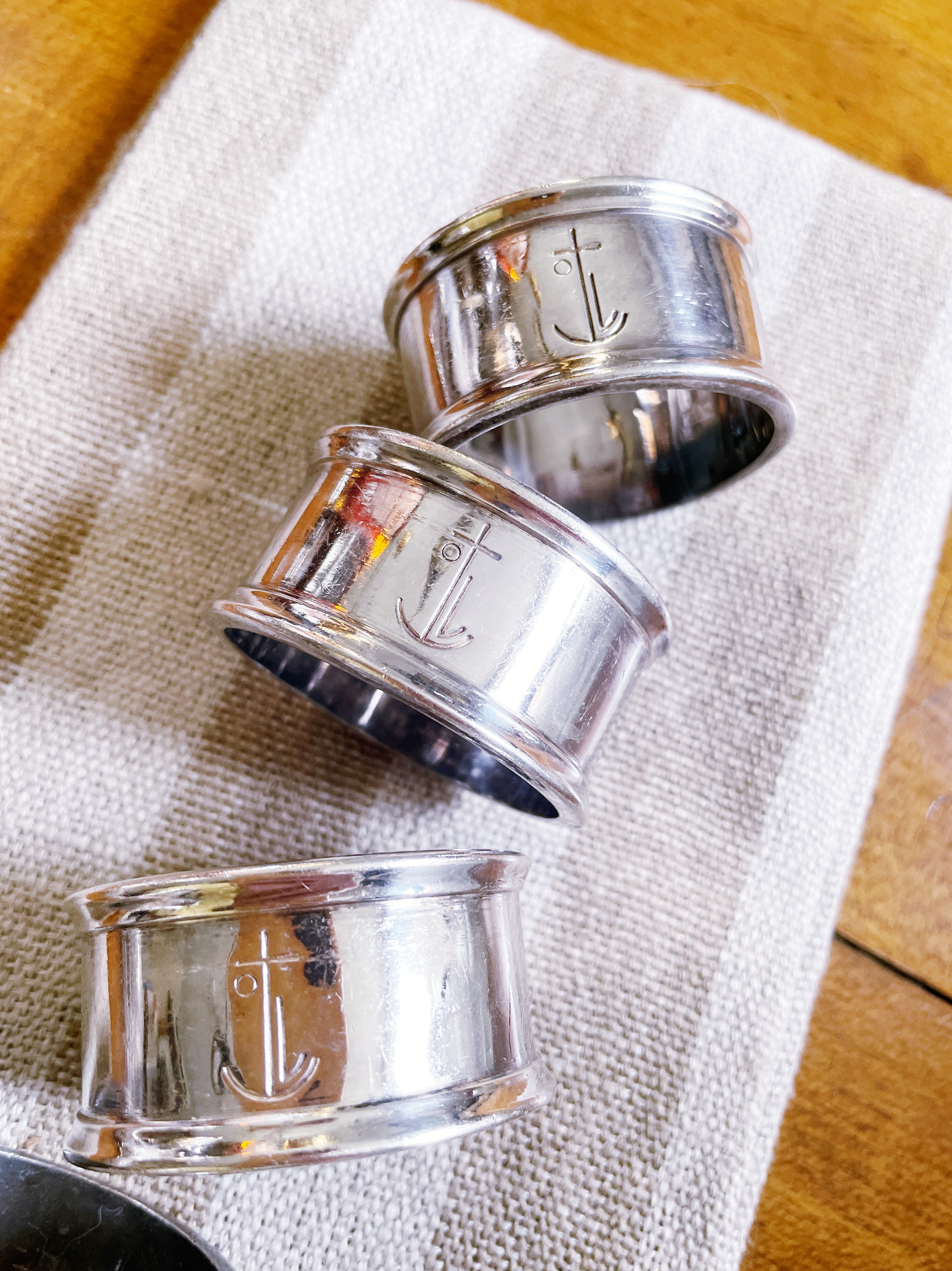 Set of 5 Antique Silver Plated Napkin Rings from P&O Ocean Liner