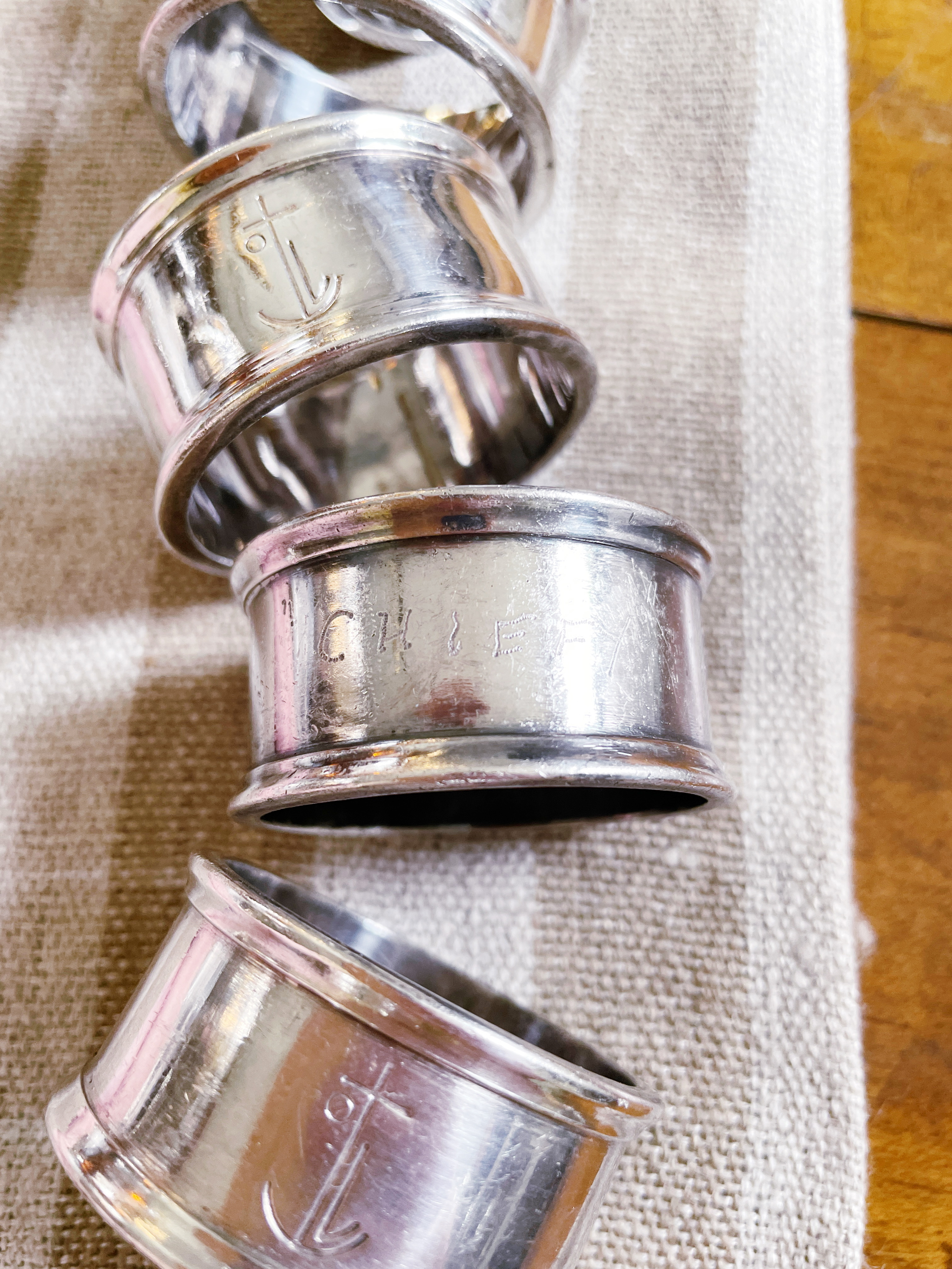 Set of 5 Antique Silver Plated Napkin Rings from P&O Ocean Liner