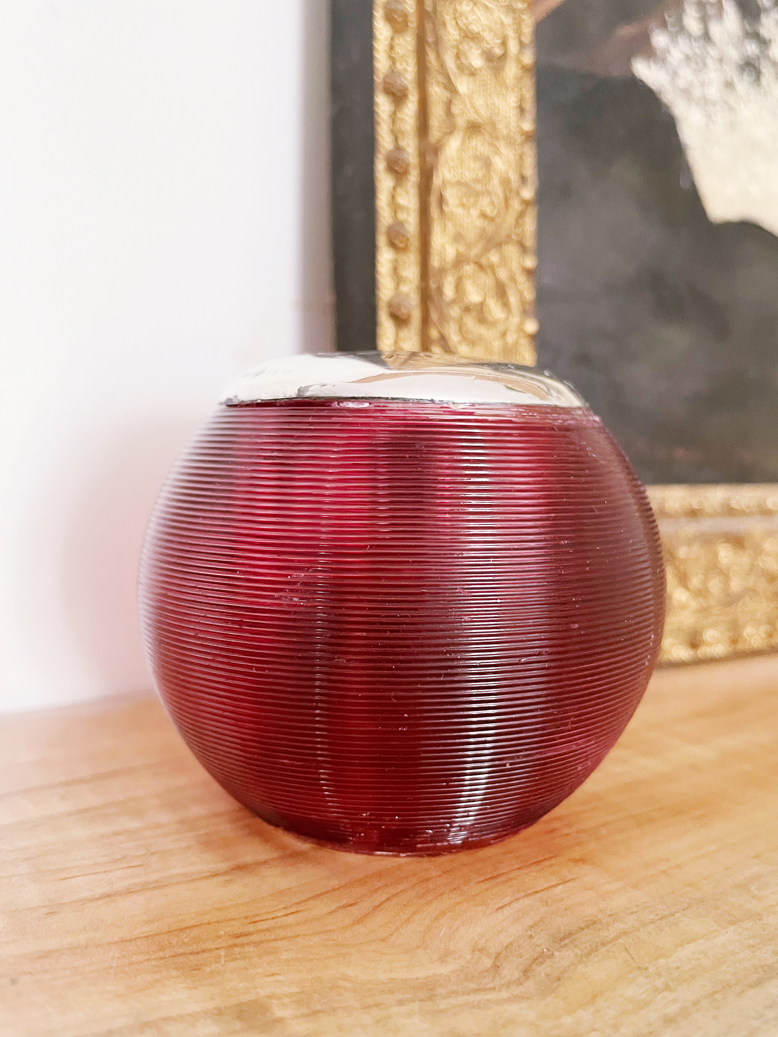 1913 English Sterling Silver and Cranberry Glass Match Striker