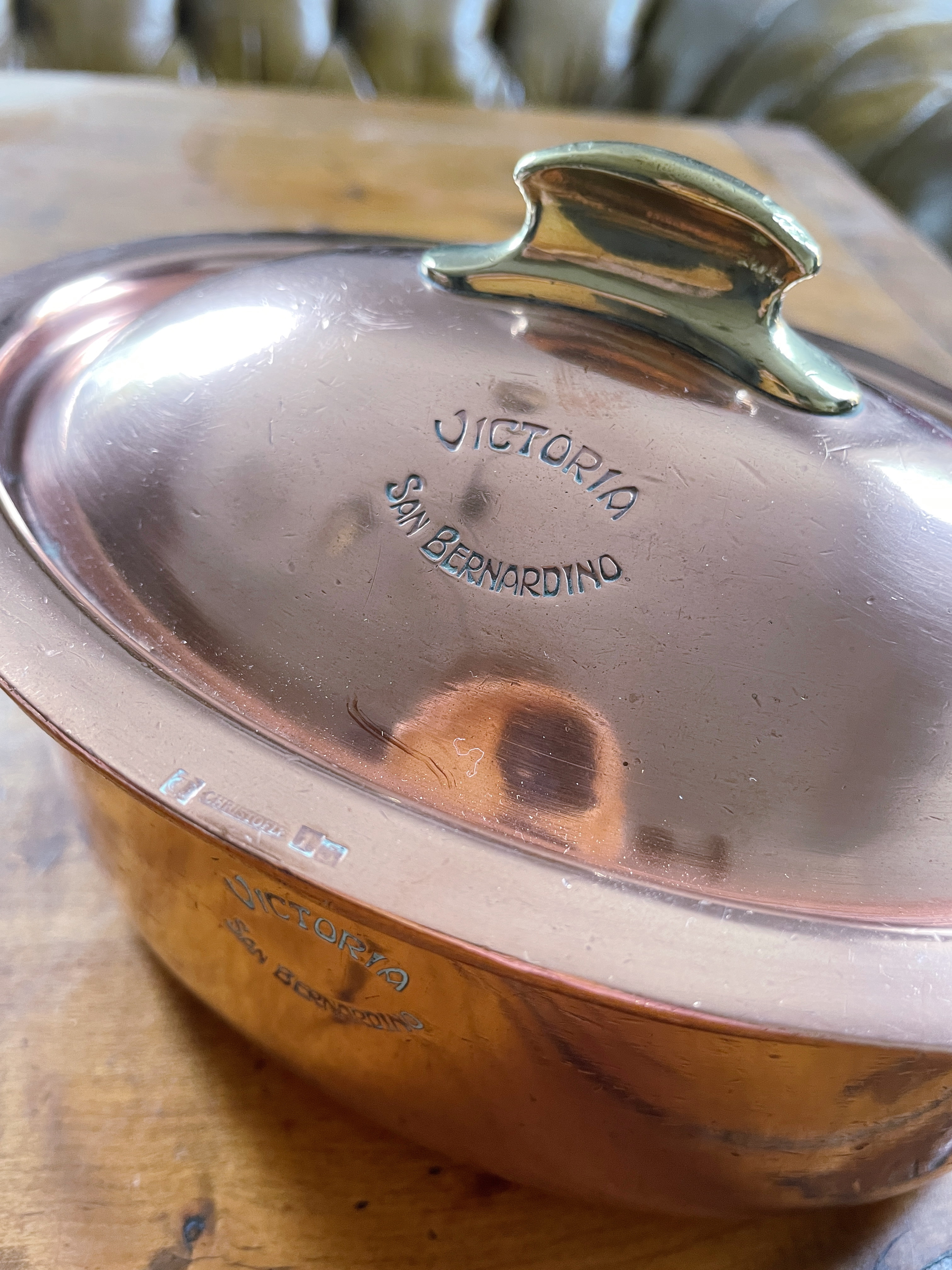 Christofle Copper and Silver Lidded Pot From Grand Hotel Victoria in San Bernardino Switzerland