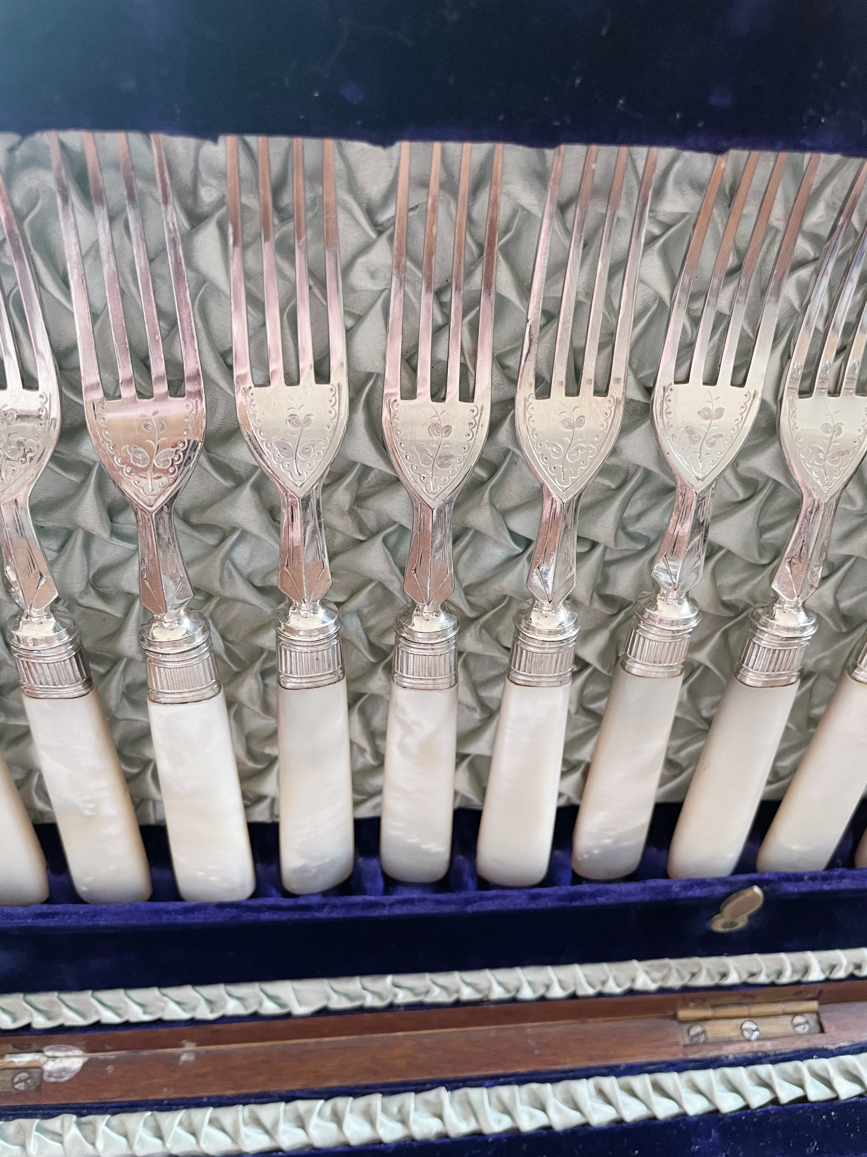 Antique Silverplate & Mother of Pearl Flatware Service for 12