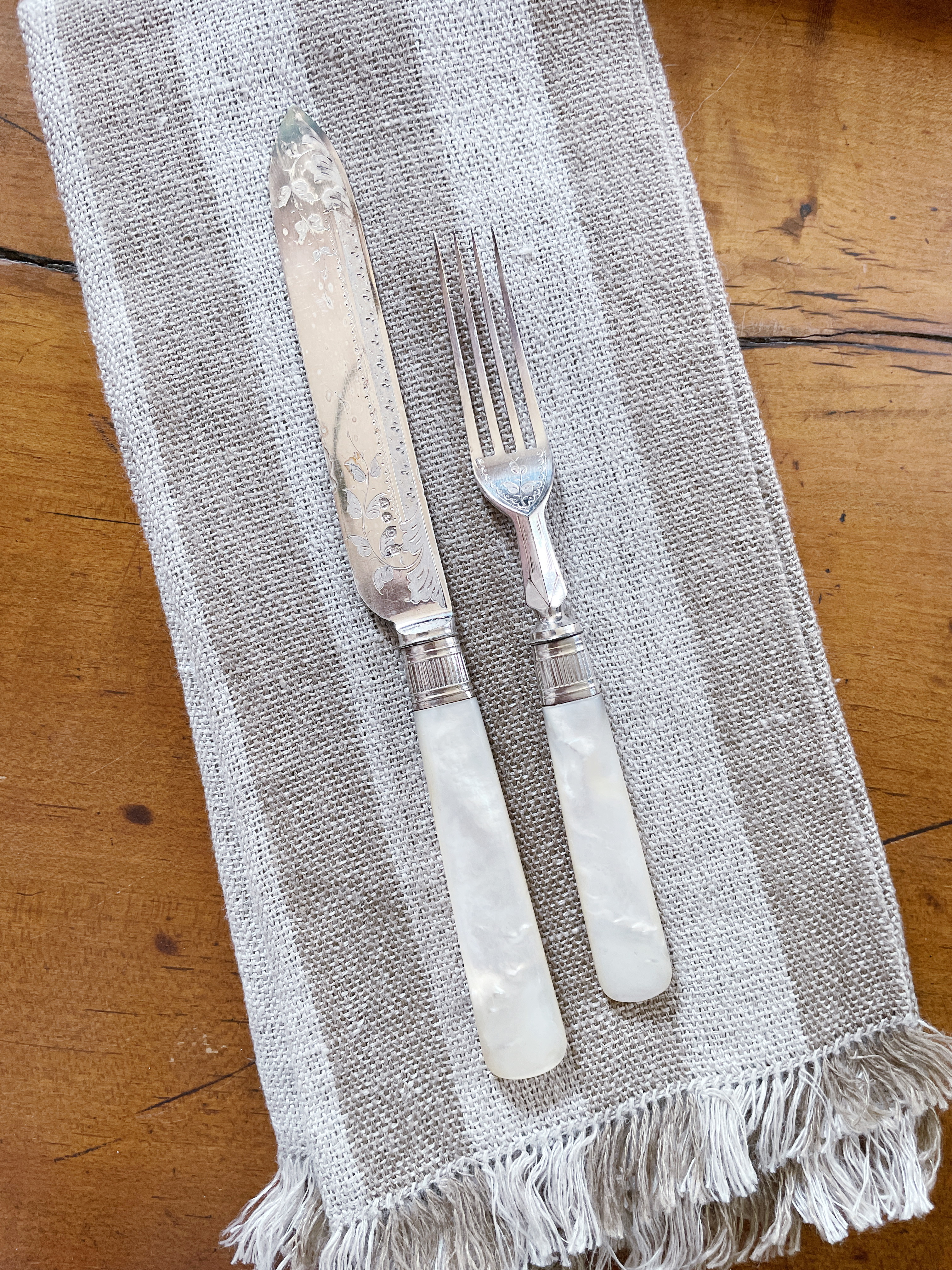 Antique Silverplate & Mother of Pearl Flatware Service for 12