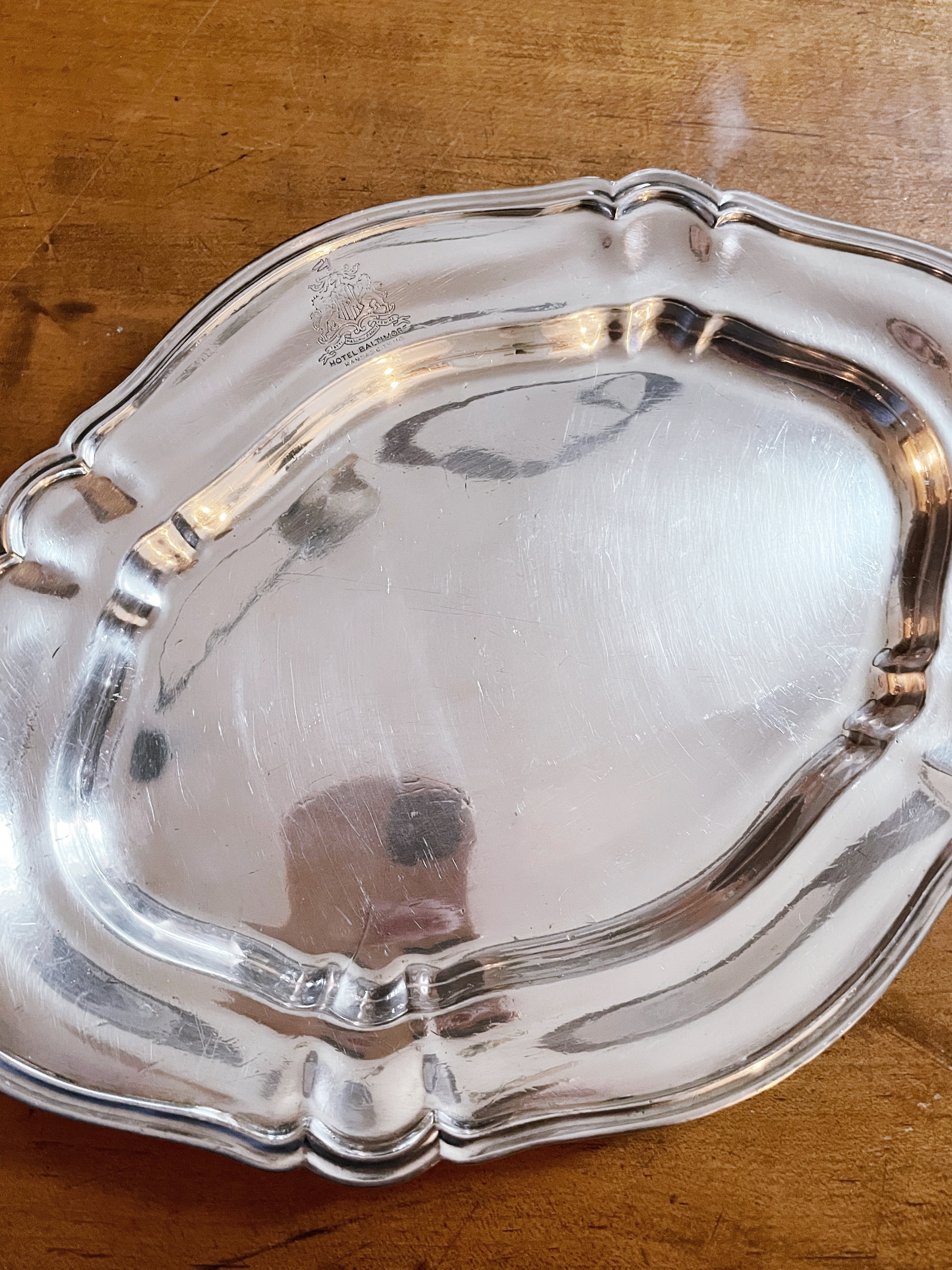 1920s Silver Plated Serving Tray from Hotel Baltimore in Kansas City