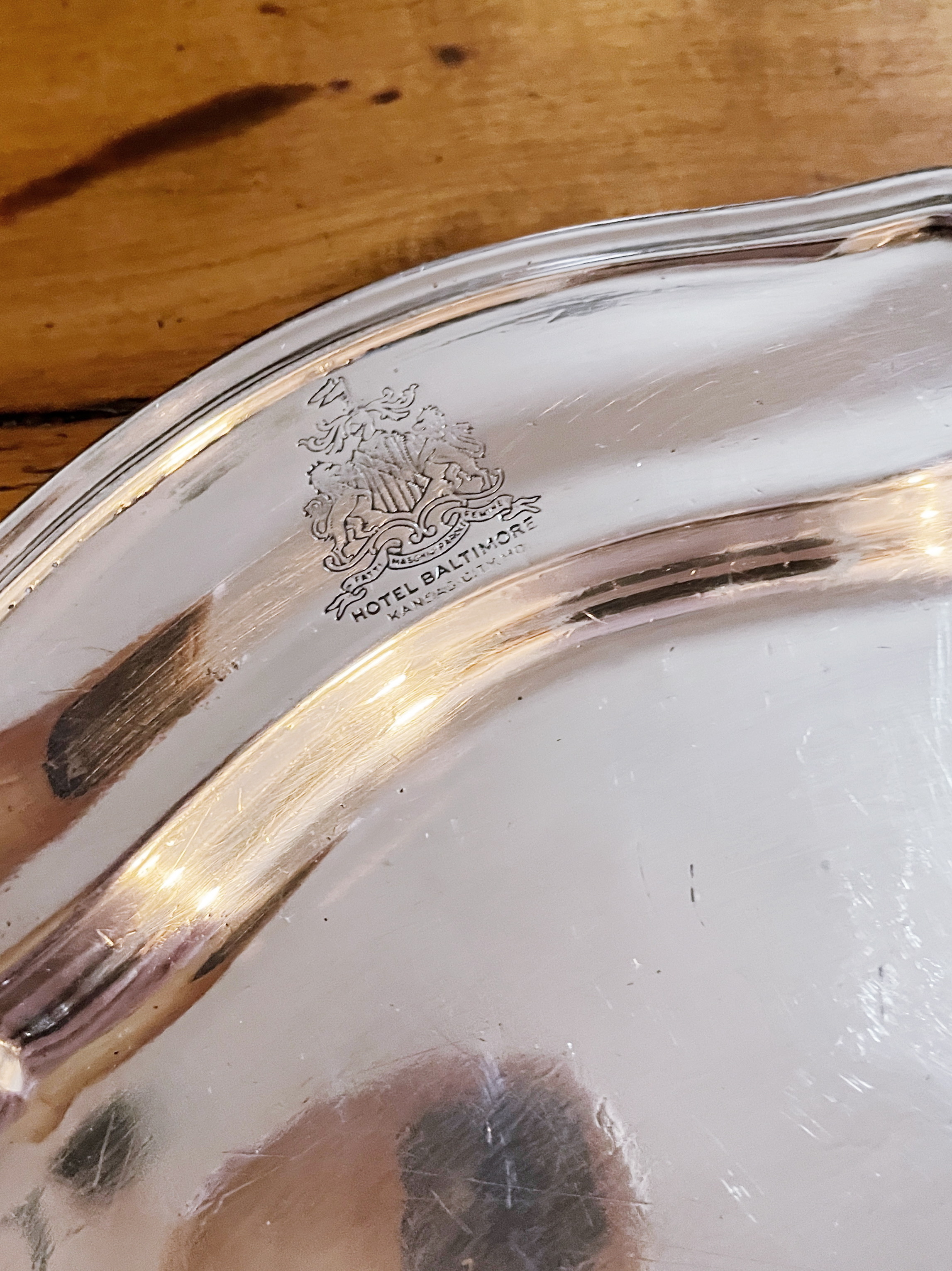 1920s Silver Plated Serving Tray from Hotel Baltimore in Kansas City