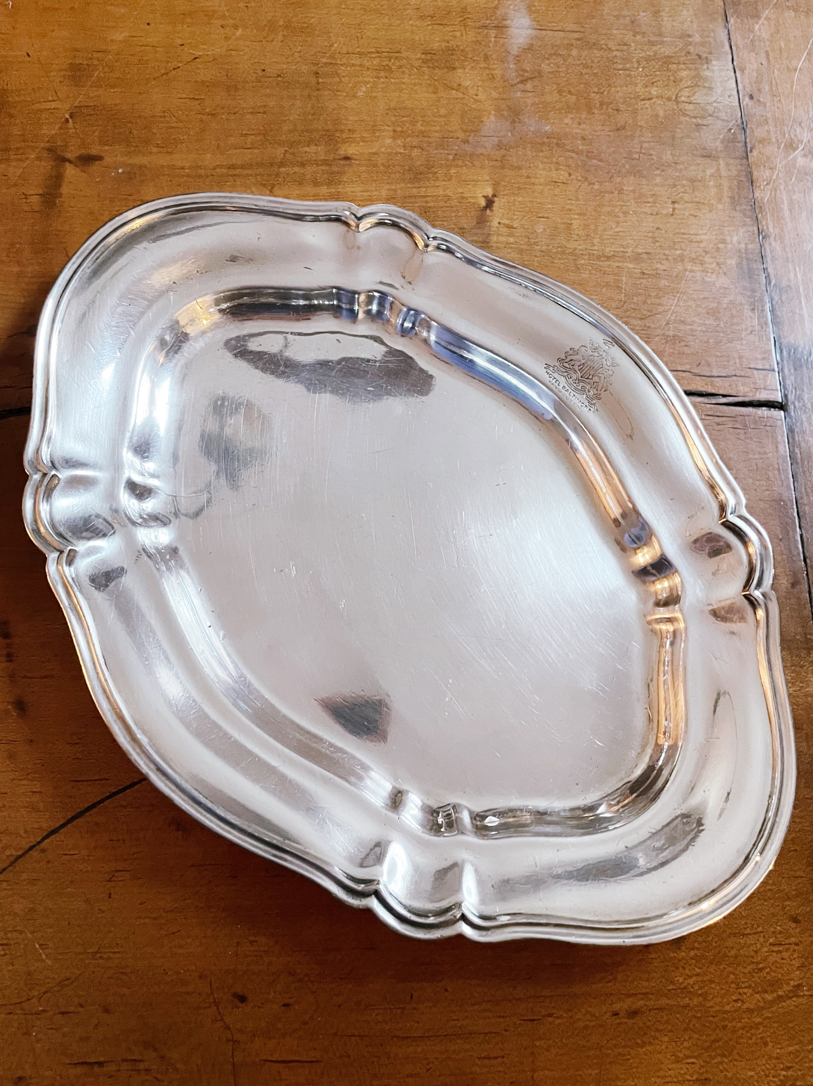 1920s Silver Plated Serving Tray from Hotel Baltimore in Kansas City