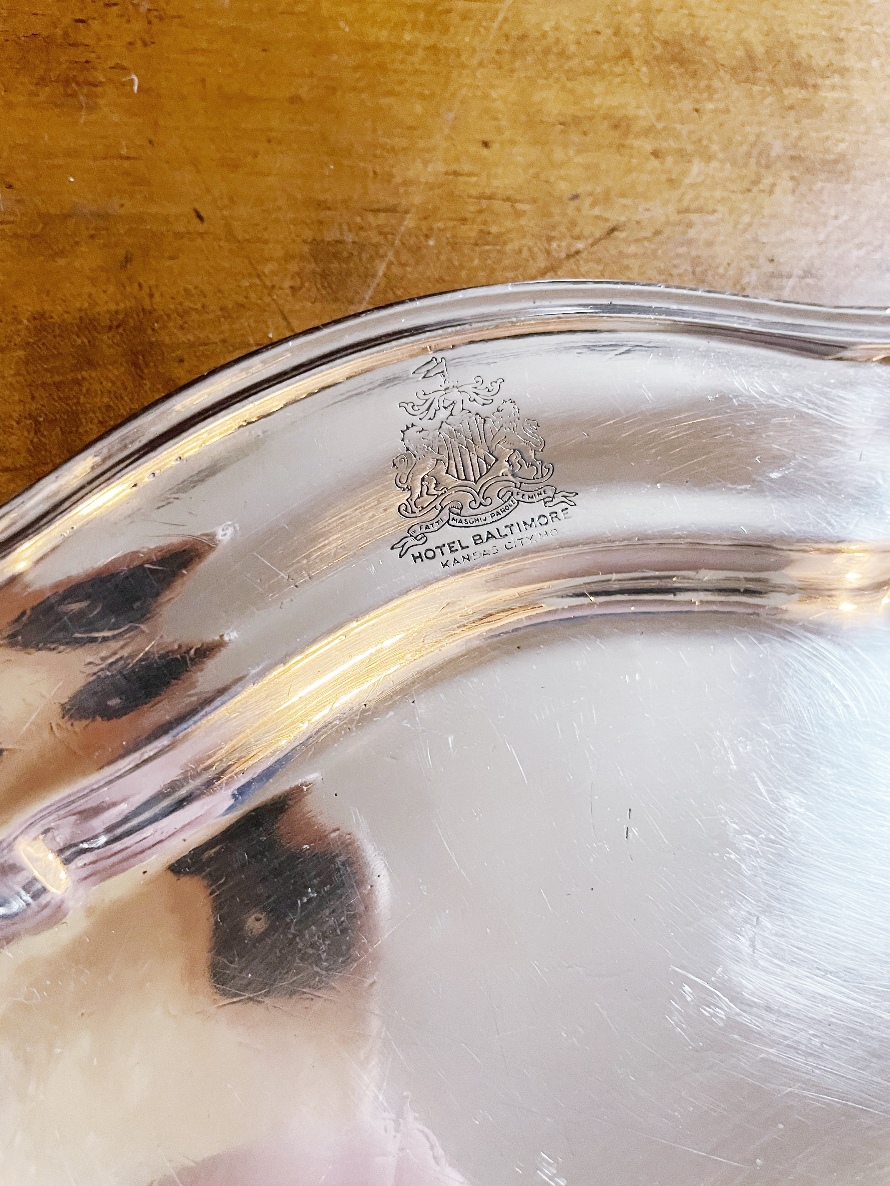 1920s Silver Plated Serving Tray from Hotel Baltimore in Kansas City