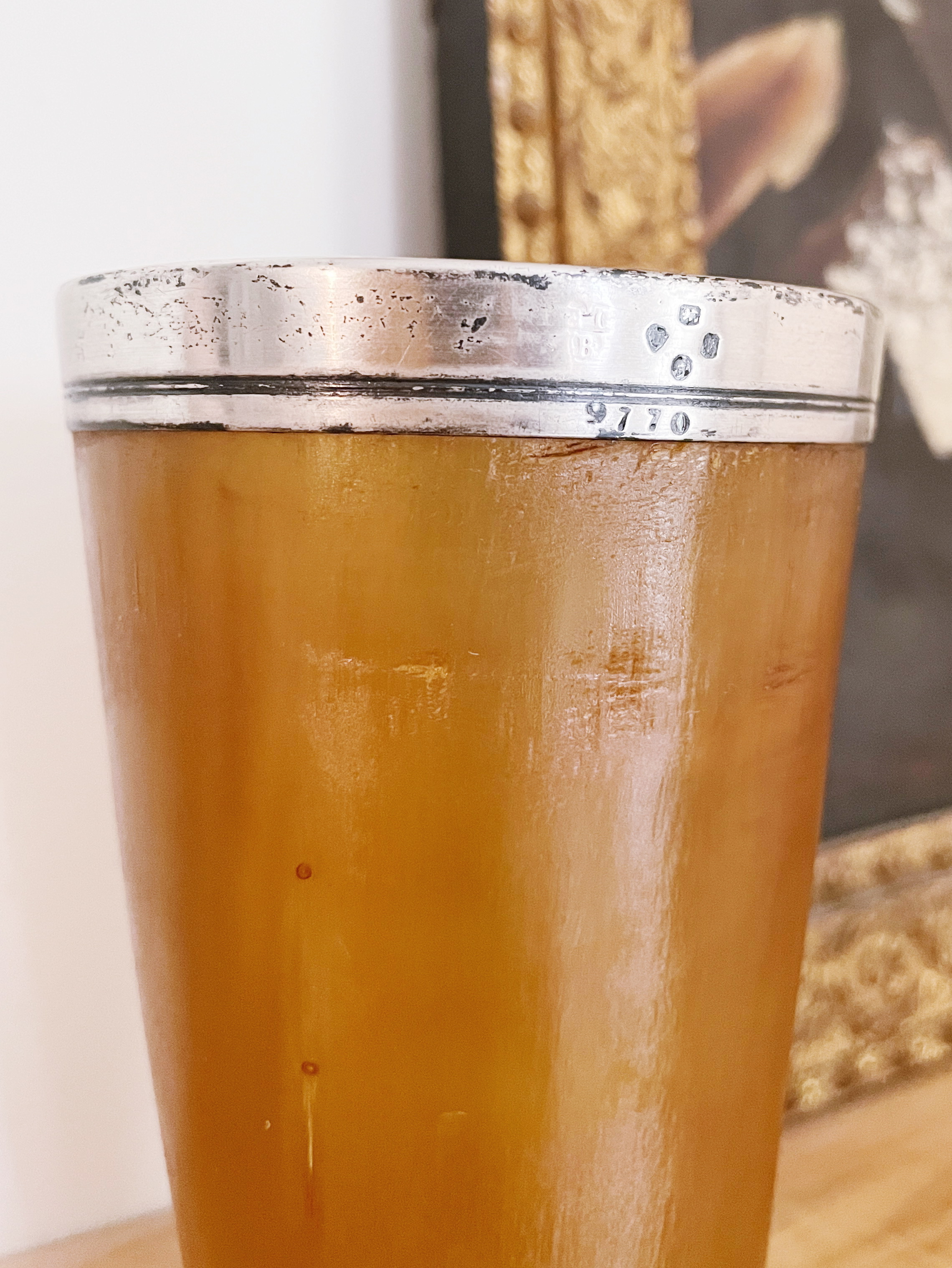 Antique 1875 Sterling and Horn Cup Engraved Christian