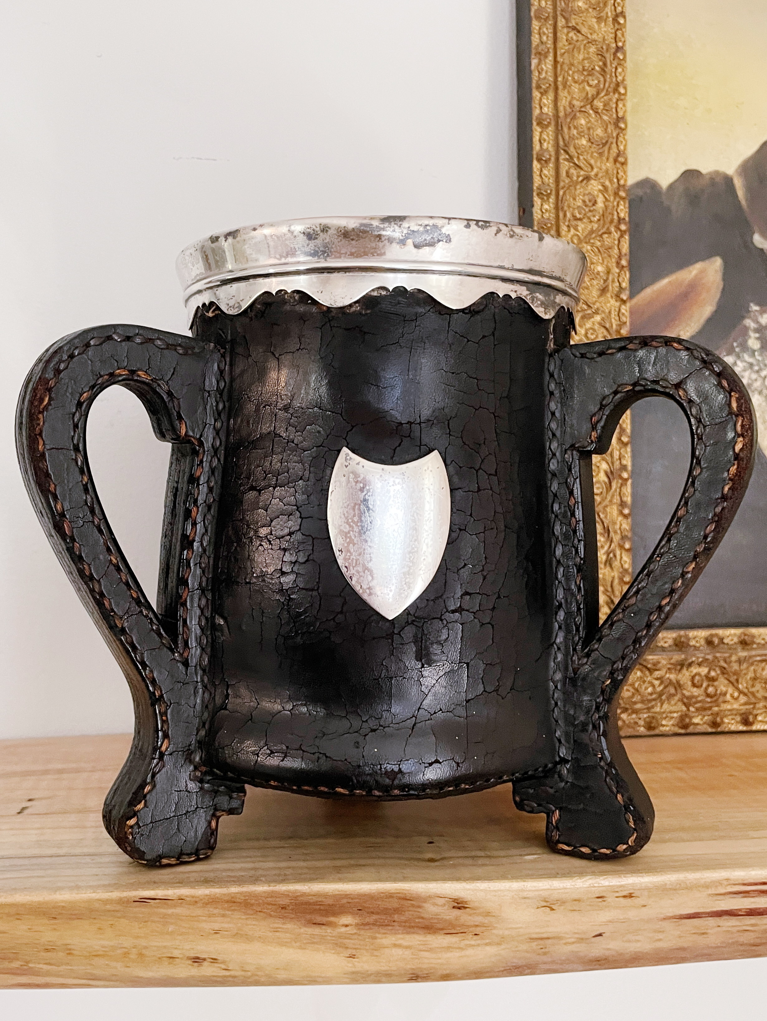 Antique Sterling Silver Leather and Copper Trophy Cup