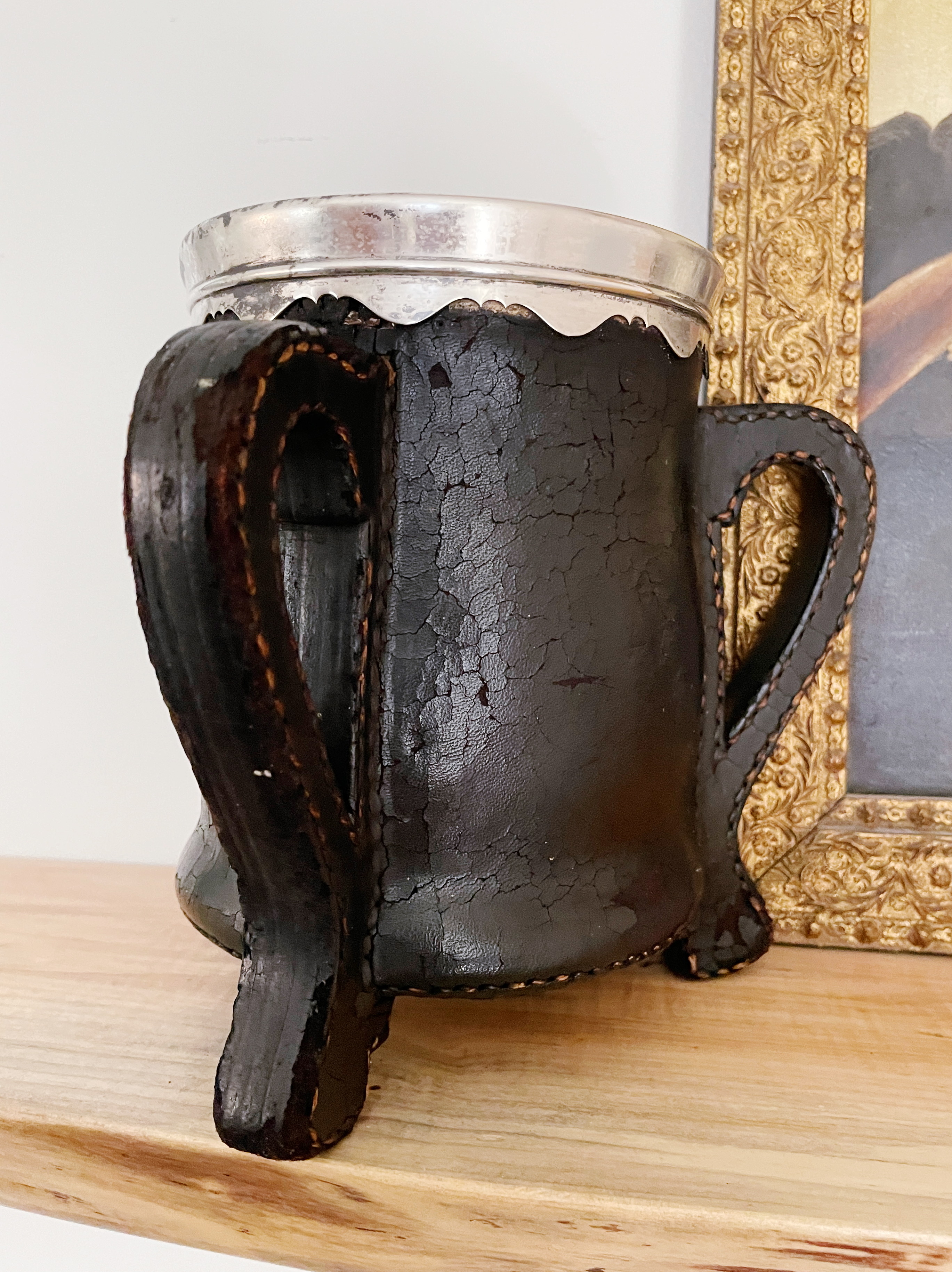 Antique Sterling Silver Leather and Copper Trophy Cup