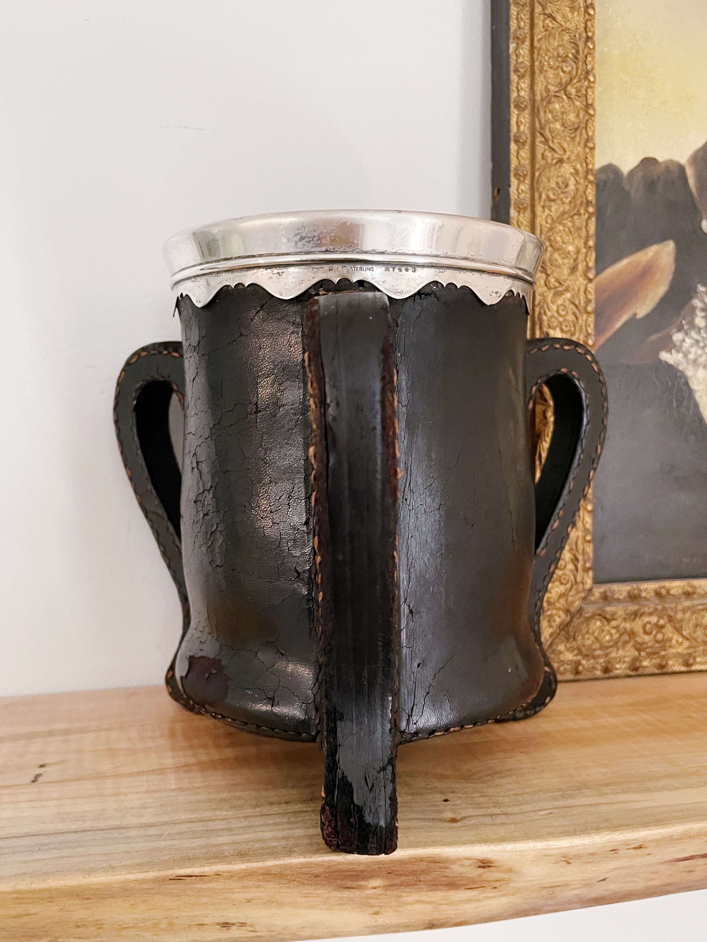Antique Sterling Silver Leather and Copper Trophy Cup