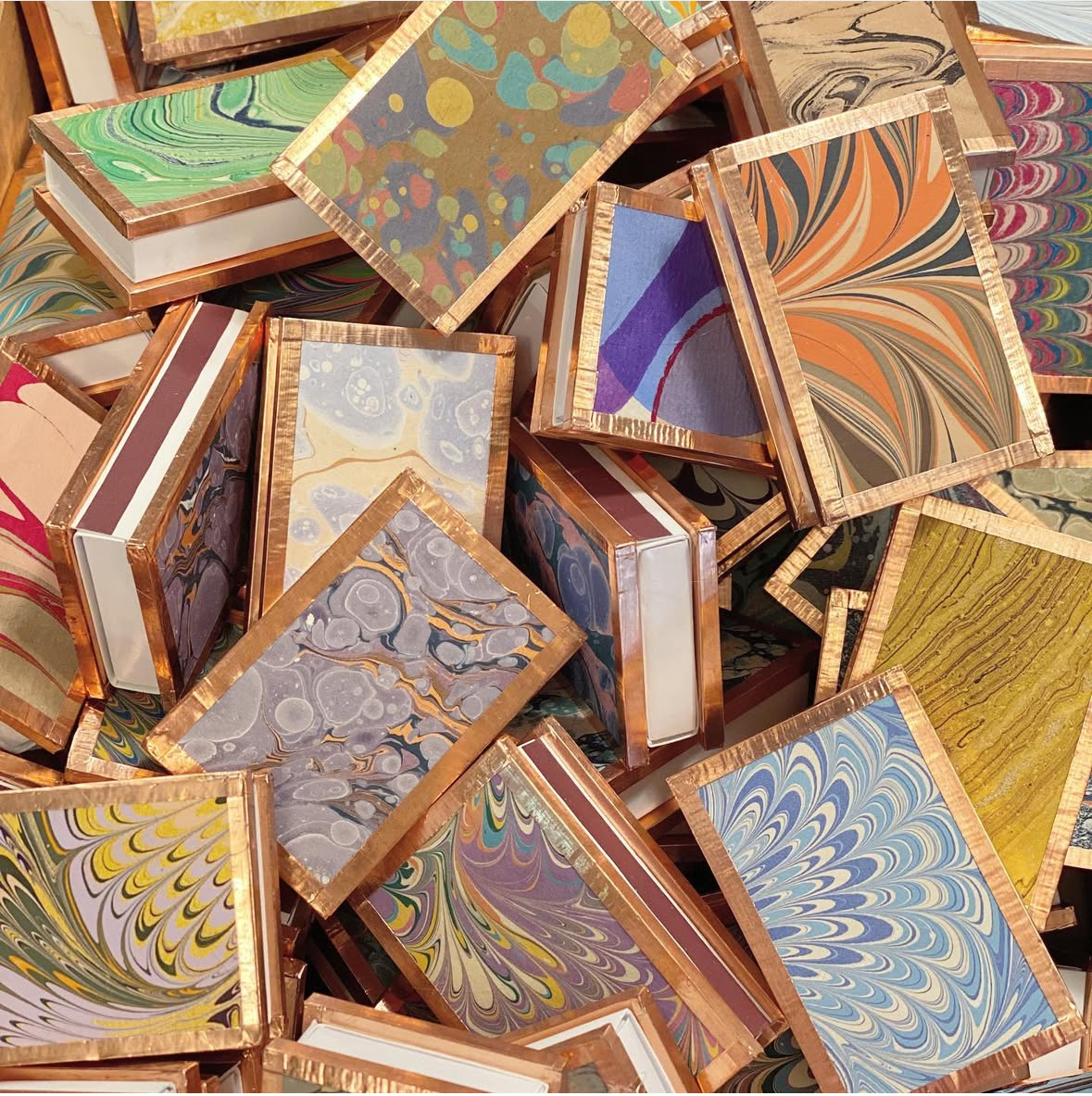 Marbled Paper & Copper Matchboxes - Petite Set of 3