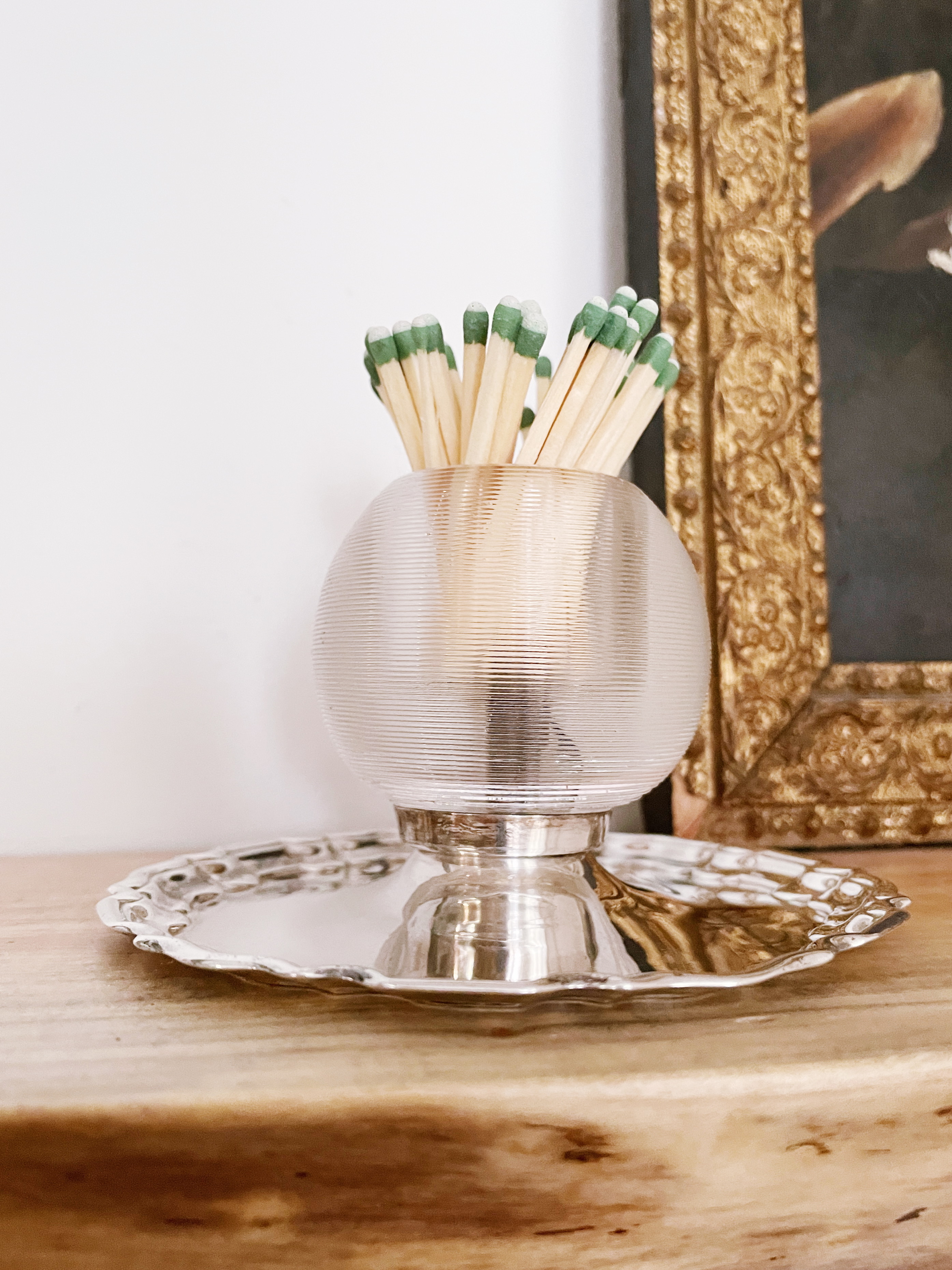1914 English Sterling Silver & Glass Match Striker